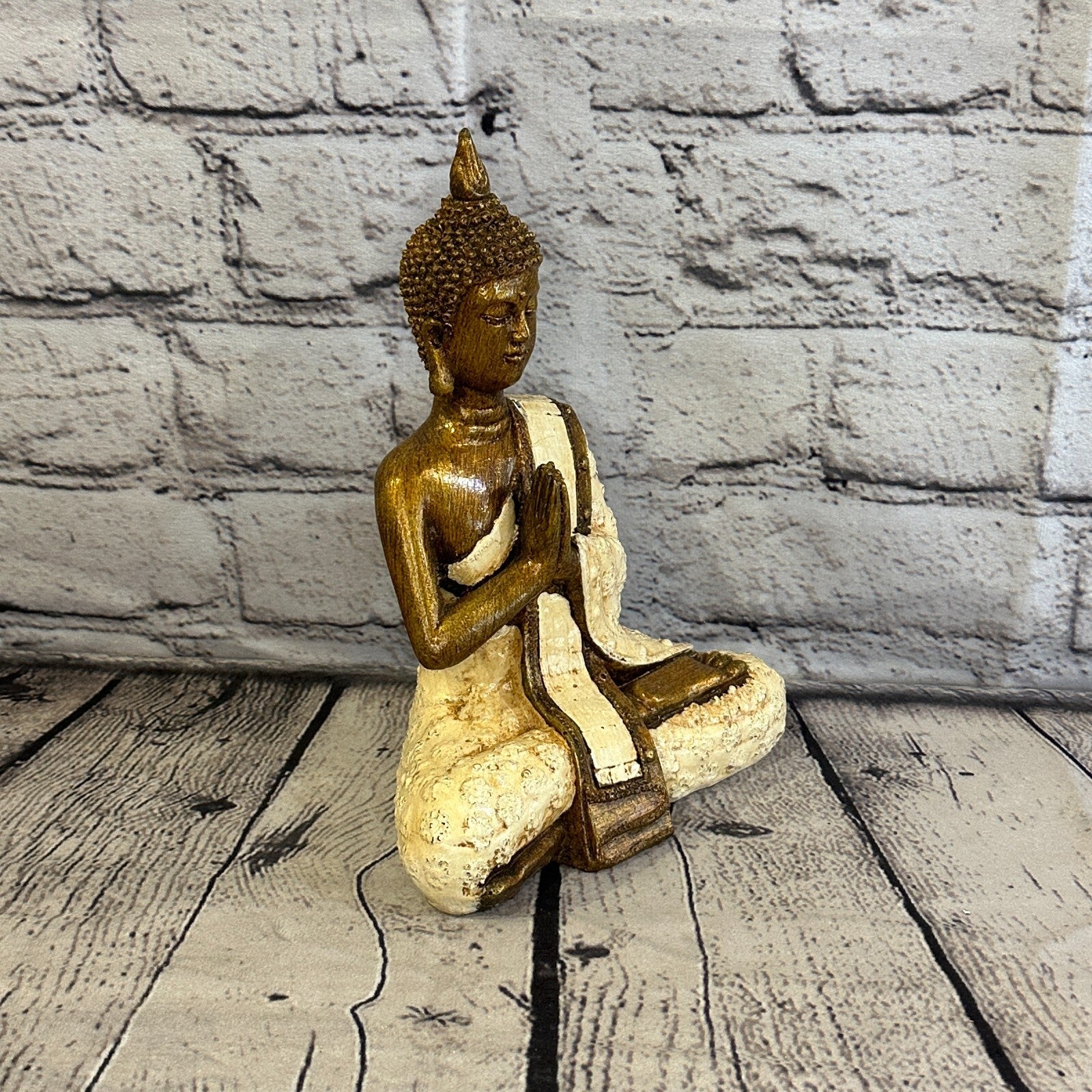 White & Bronze 20cm x 12cm Large Thai Spike Buddha Sitting  Statue Resin Hindu2