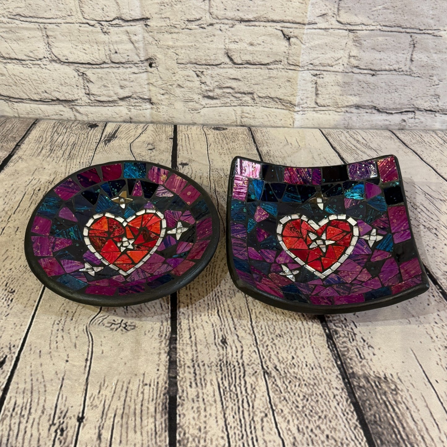 20cm Purple Red Heart Round Mosaic Handmade Ceramic Glass Tile Bowl Fruit5