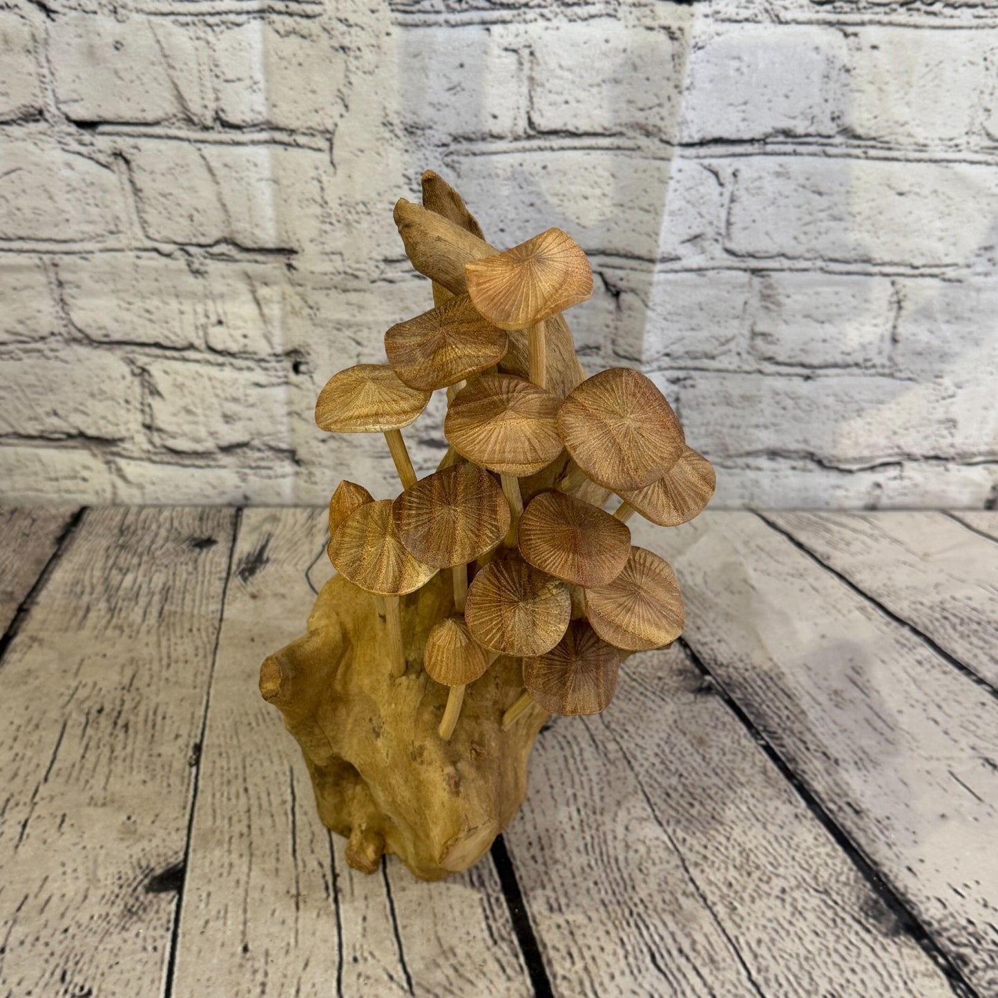 25cm Cluster Plain Mushroom Parasite Ornament Natural Carving Fairtrade Wooden0