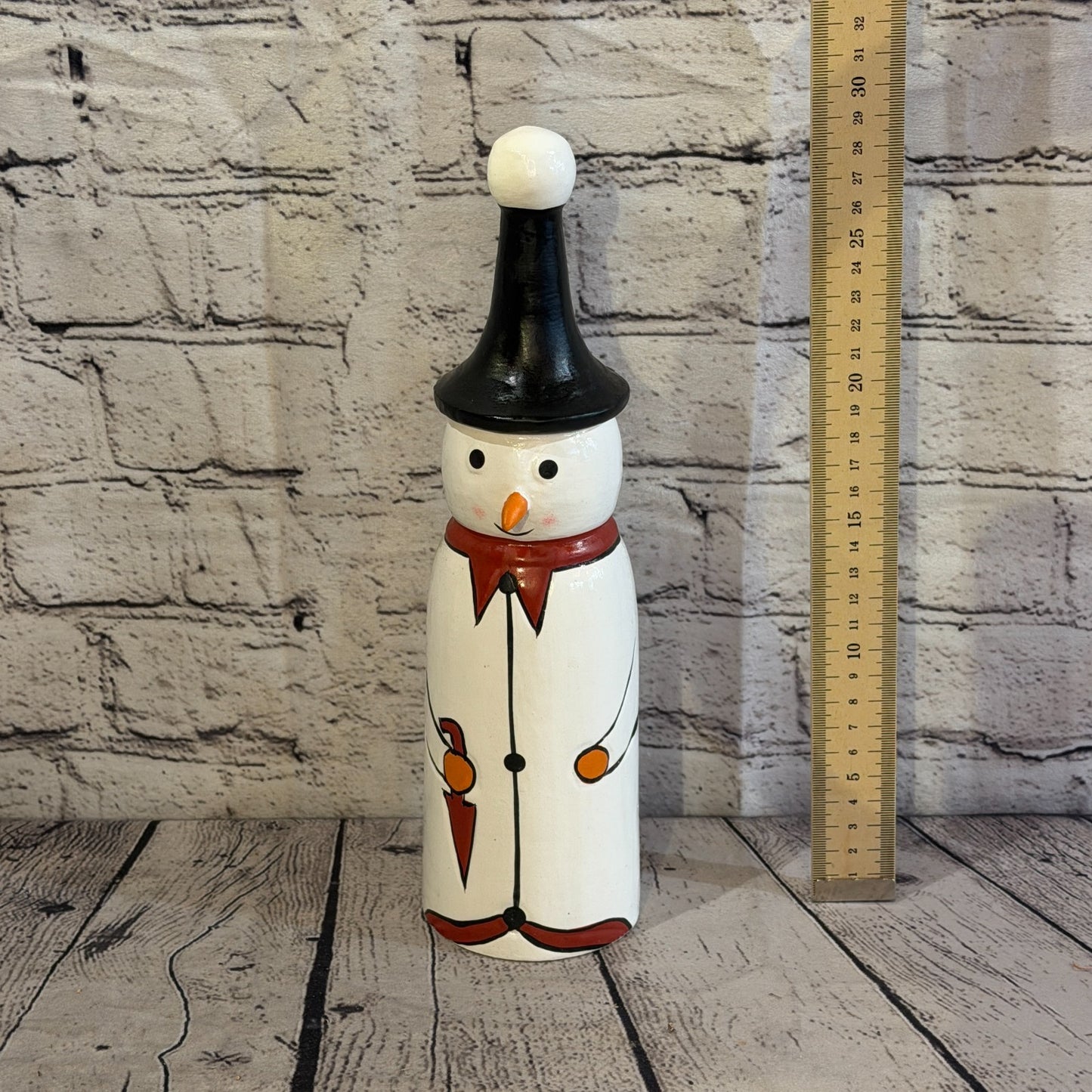 30cm x 8cm Black Pointy Hat Snowman Handcrafted Wood Xmas Christmas Ornament5
