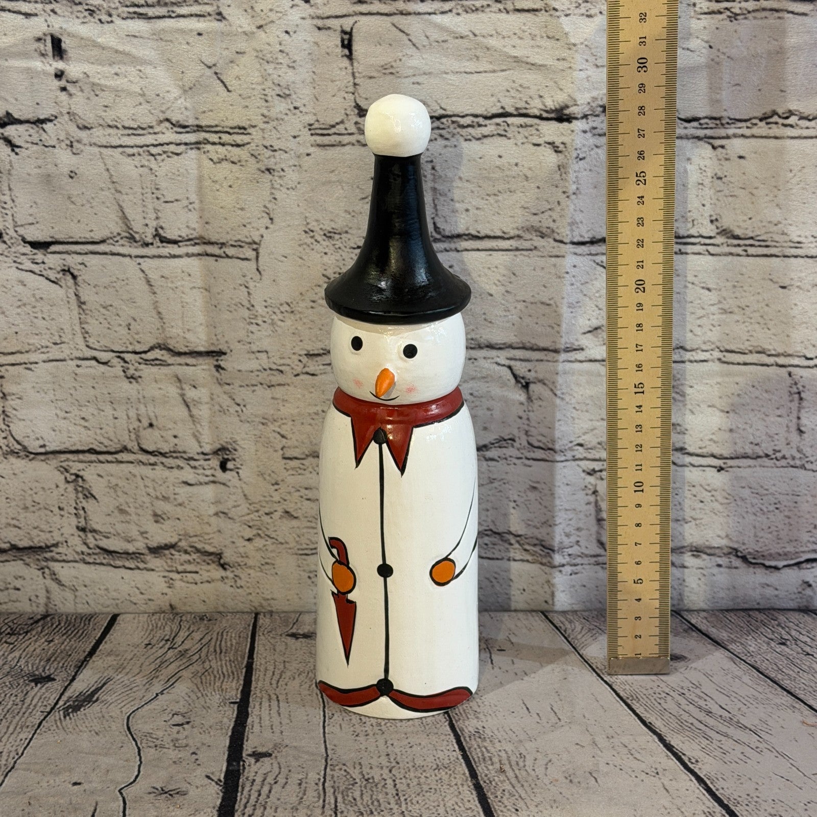 30cm x 8cm Black Pointy Hat Snowman Handcrafted Wood Xmas Christmas Ornament5