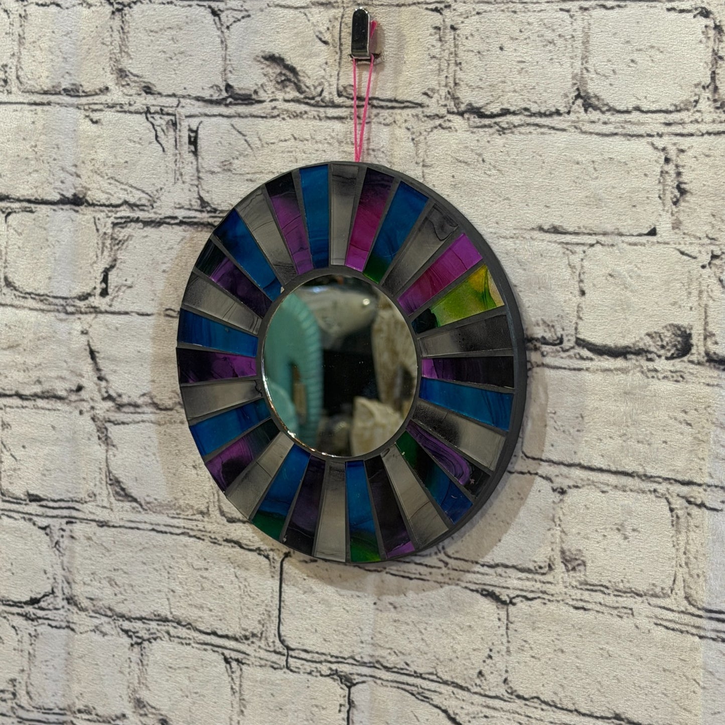 Blue Purple Line Black Mosaic Tile Wall Mirror 20cm x 20cm 8 Inches Handmade1