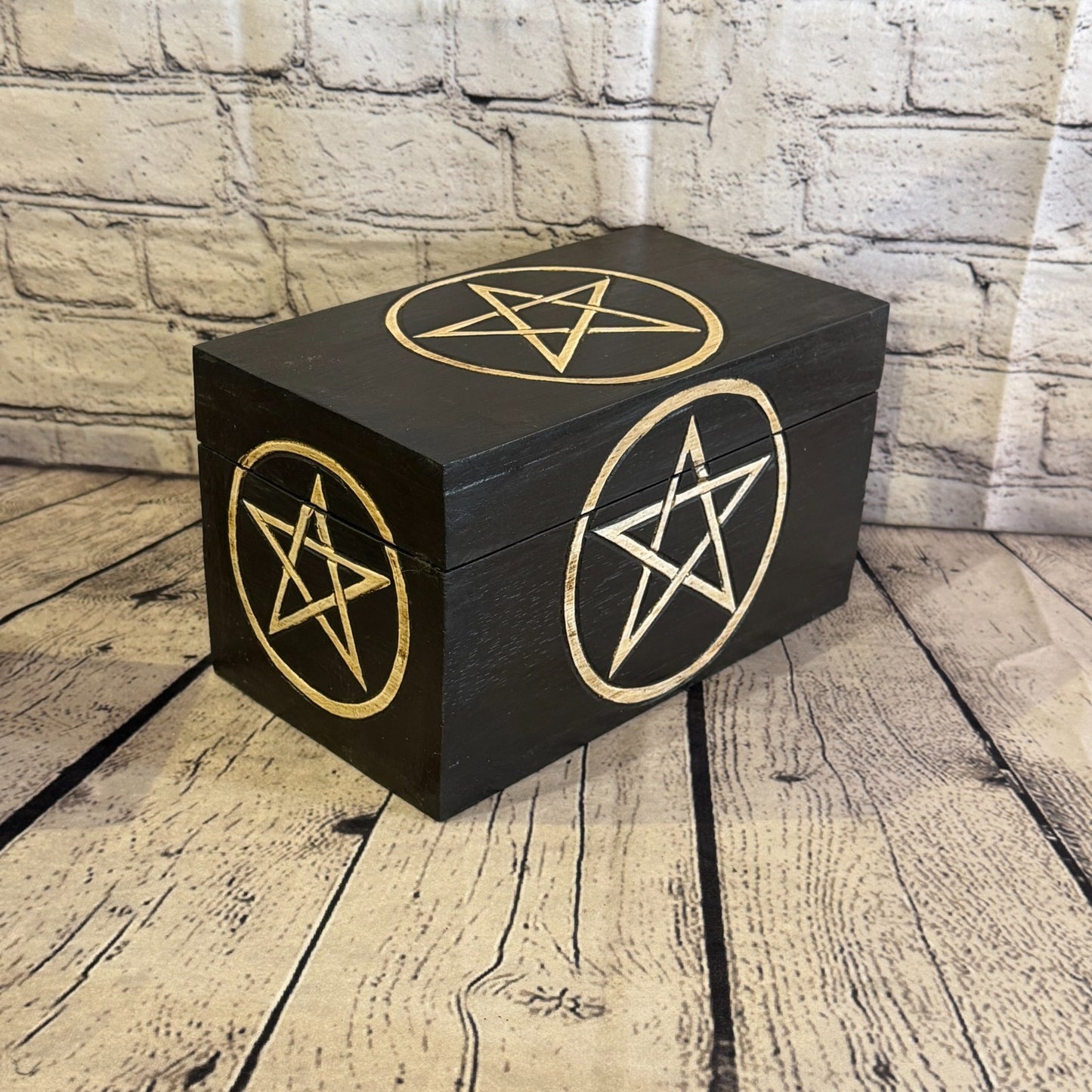 24cm x 14cm x 14cm Wood Gothic Pentagram Skull Coffin Jewellery Trinket Box2