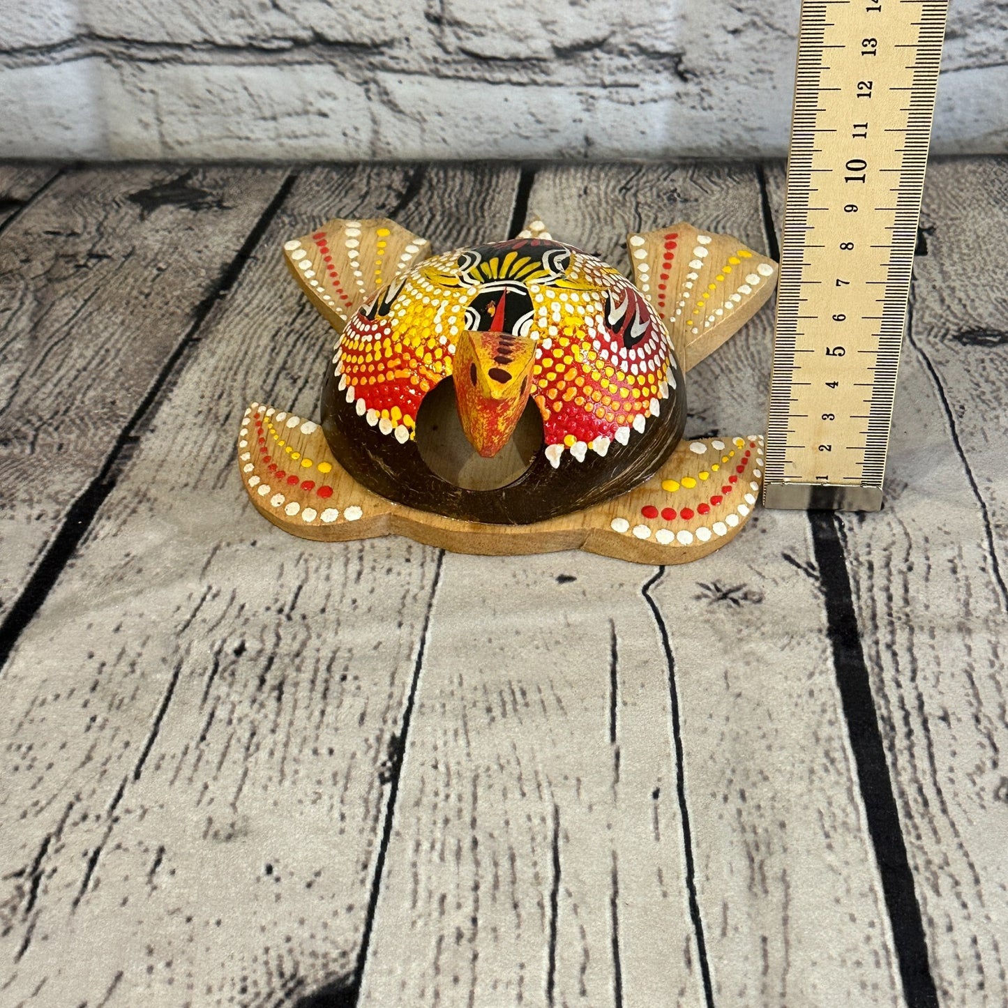 Red Painted Half Coconut Shell Wood Turtle Bobble Head Moving Tortoise Handmade6