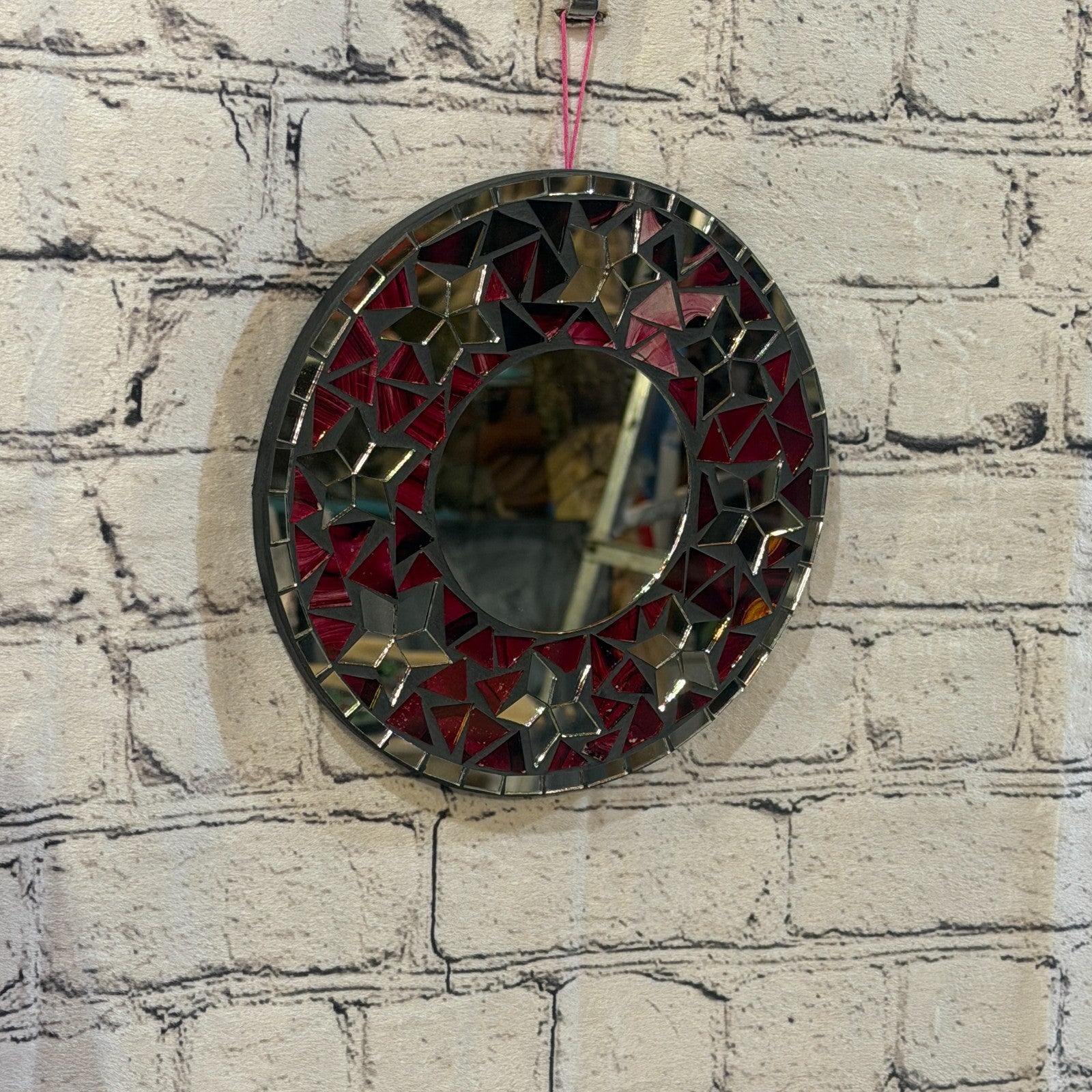 Red Star Black Mosaic Tile Wall Mirror 20cm x 20cm 8 Inches Handmade0