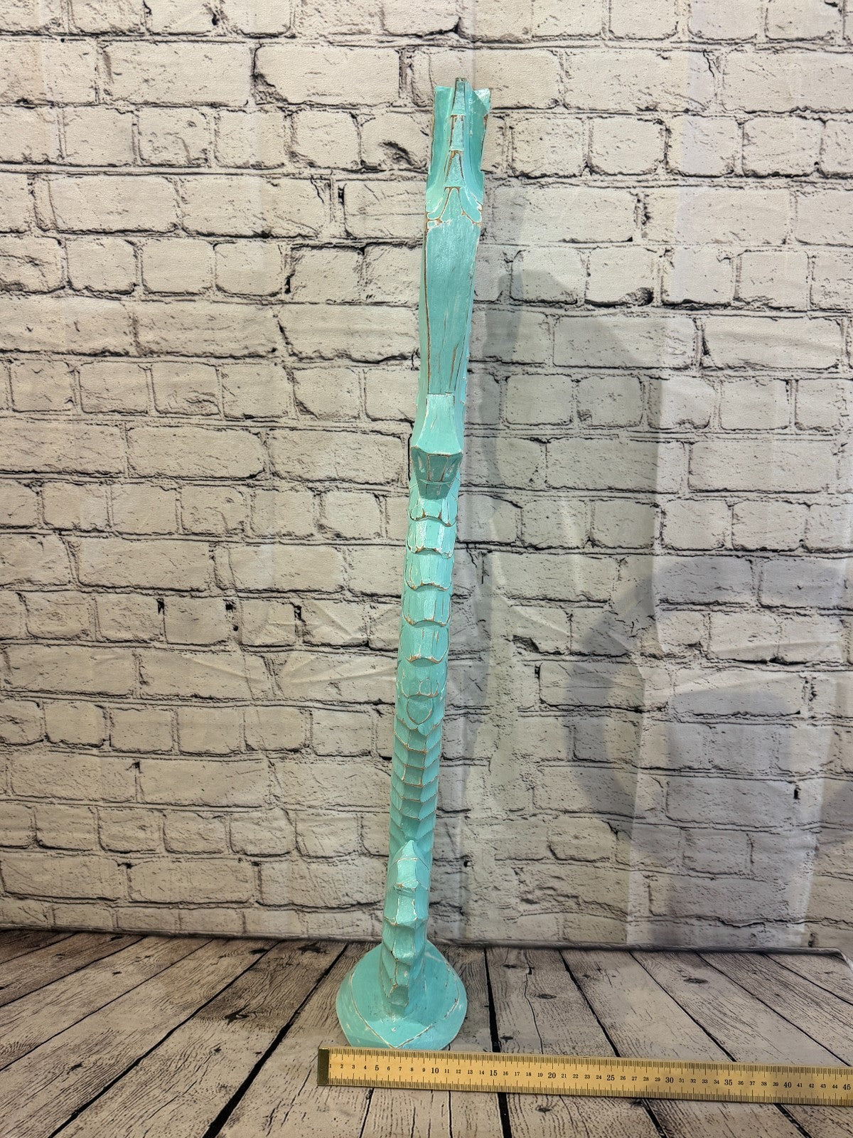 80cm Green Teal Wooden Shabby Seahorse Statue Ornament Fair Trade Handcarved7
