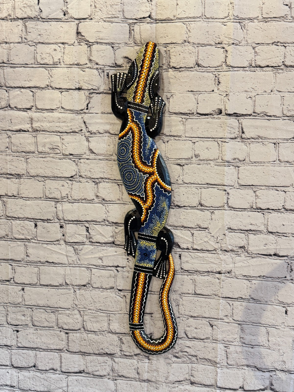 80cm Gecko Carved Wooden Dot Painted Ethnic Tribal Tiki Wall Art No 3 New2
