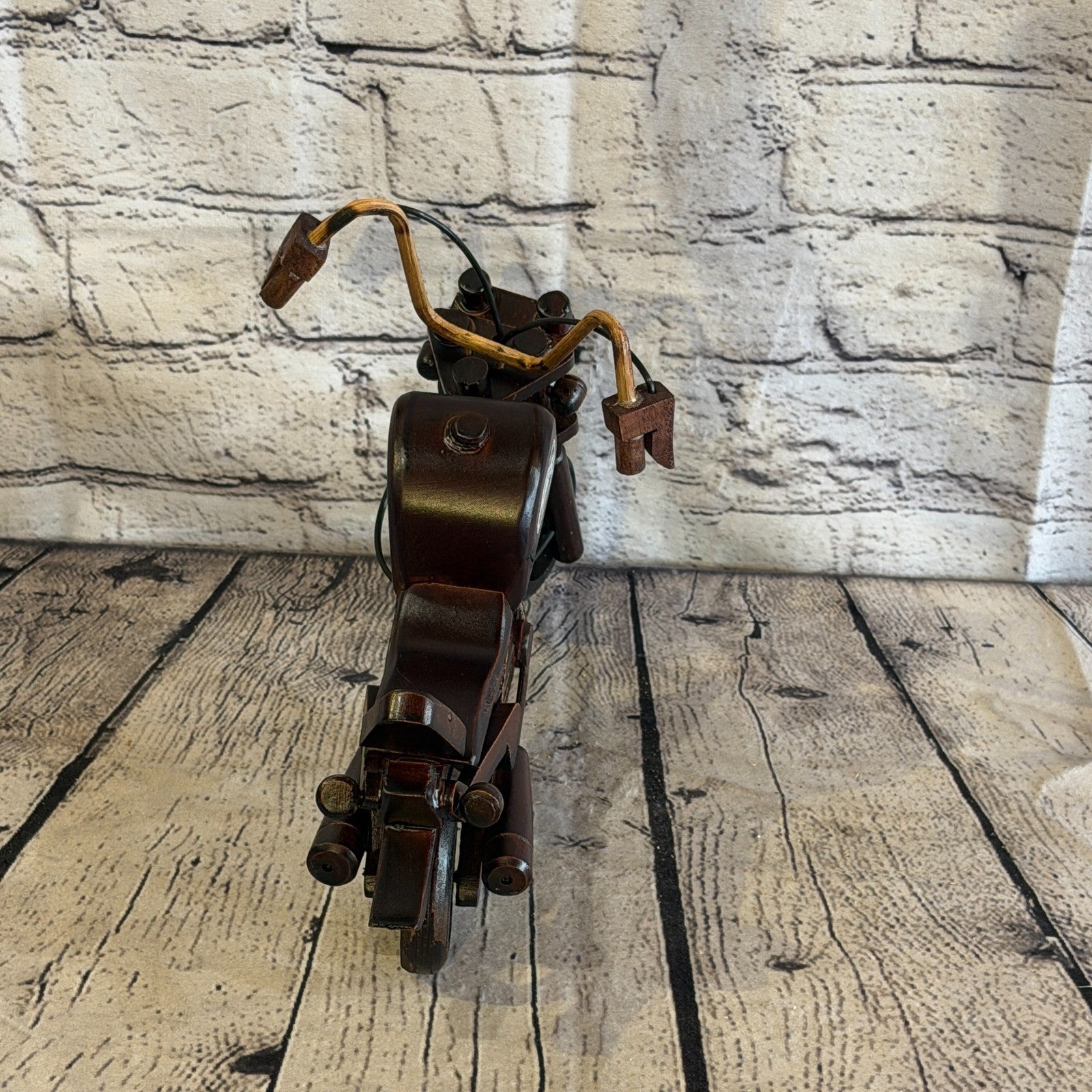 25cm Medium Dark Wood Motorbike Motorcycle Model Wooden Ornament Decorative Bike4