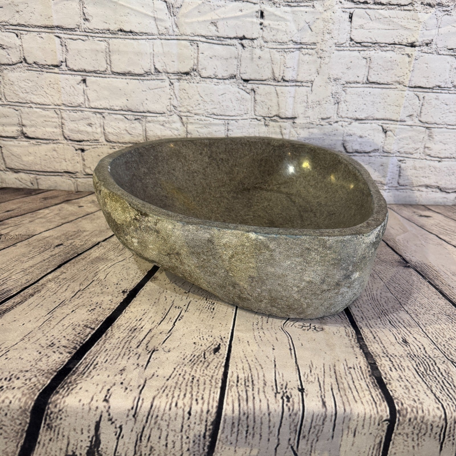 36cm x 37cm Wash Basin Bathroom Counter Top Washing River Stone Bowl Sink No 263