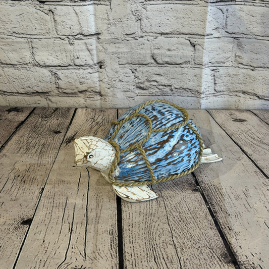 Blue Body White Folk Art Painted Turtle Coconut Shell Ornaments Hanging Decor0