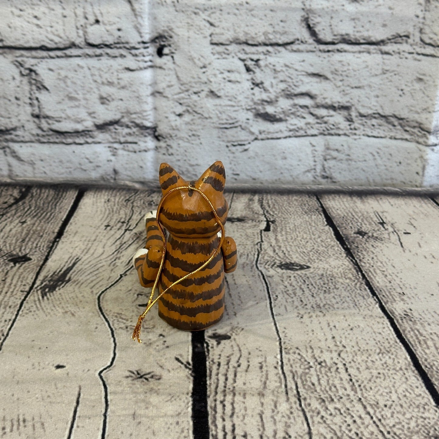 10cm Tabby Cat Sitting Animal, Wooden Shelf Ornament Handmade and Fairtrade5