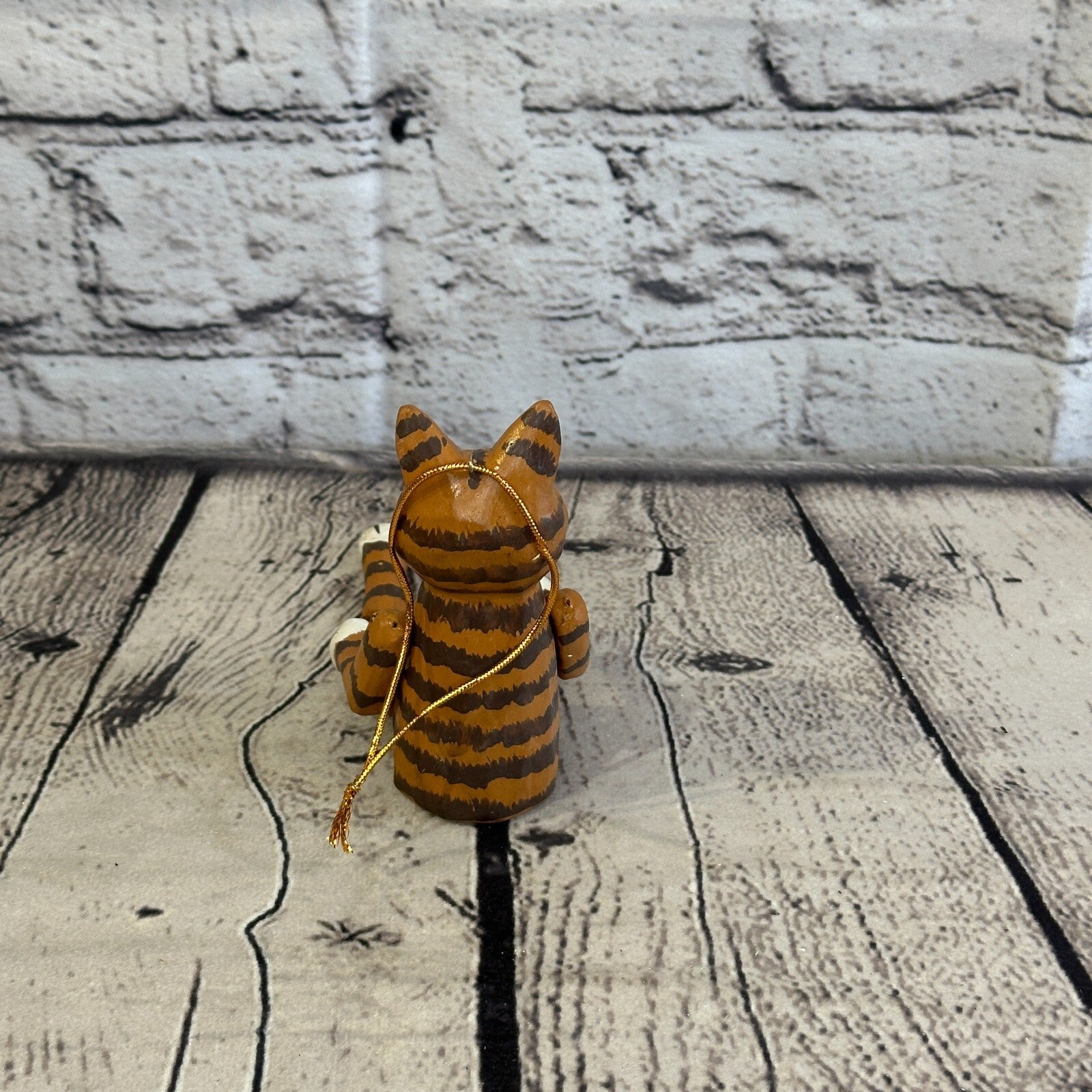 10cm Tabby Cat Sitting Animal, Wooden Shelf Ornament Handmade and Fairtrade5