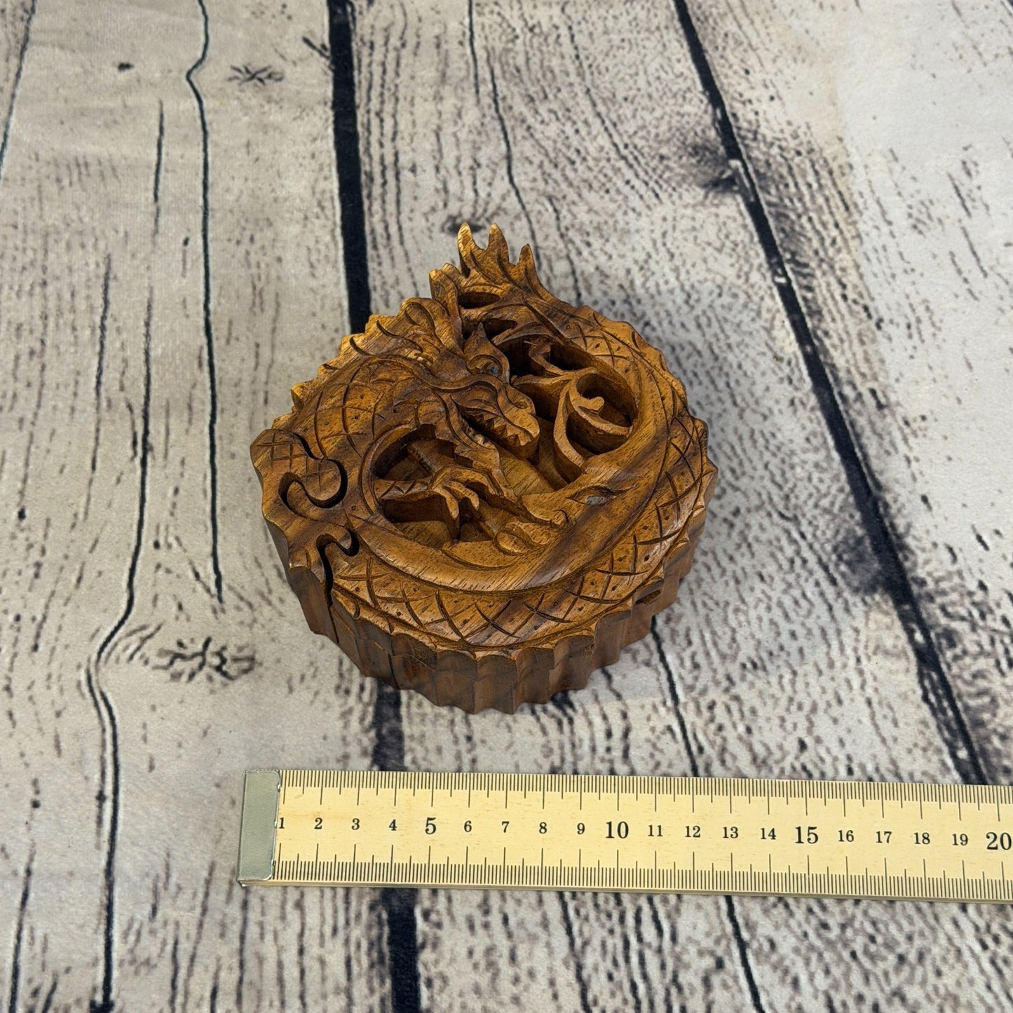 Round Dragon Scale 4 Bit Wooden Puzzle Box Secret Box Magic Trinket Handmade3