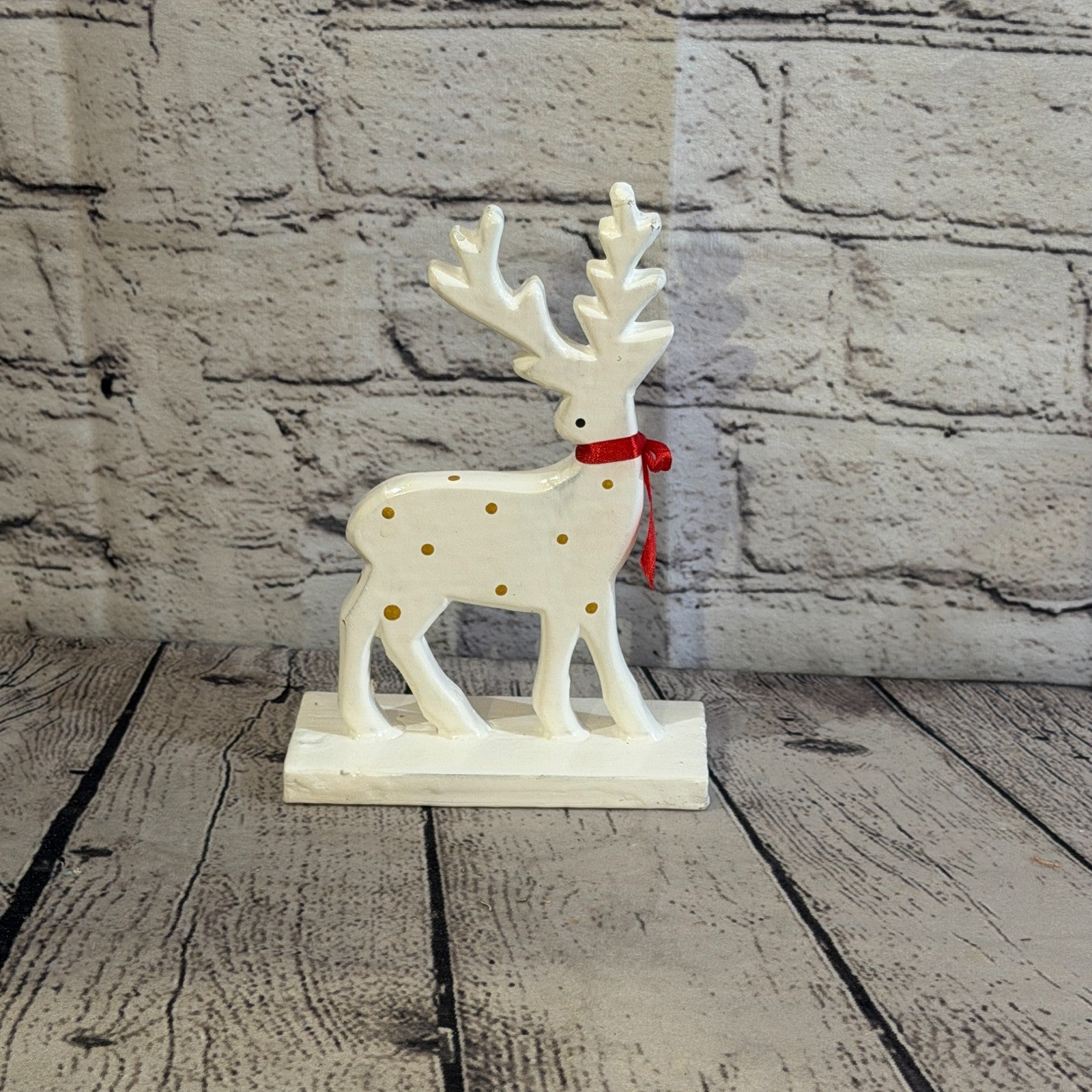 18cm x 10cm White Handcrafted Wood Reindeer Xmas Christmas Ornament Antlers4