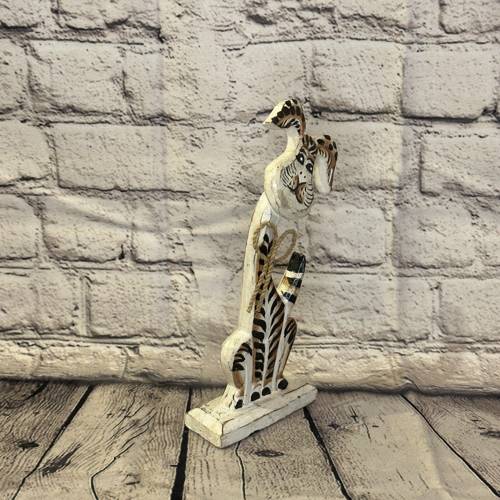 White Wooden Rabbit Hare Shabby Pattern 25cm x 10cm Handmade and Fairtrade2