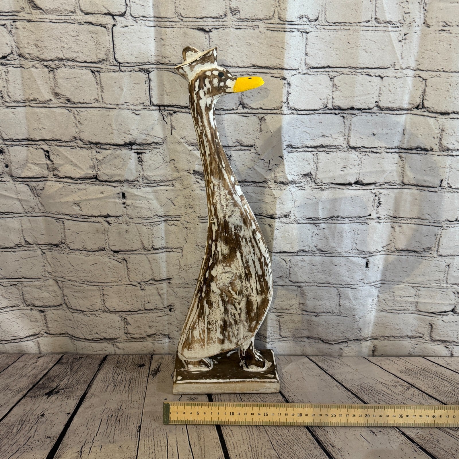 Looking Forward 50cm Tall Wooden Brown Duckling Baby Duck Shabby Wood Fairtrade6