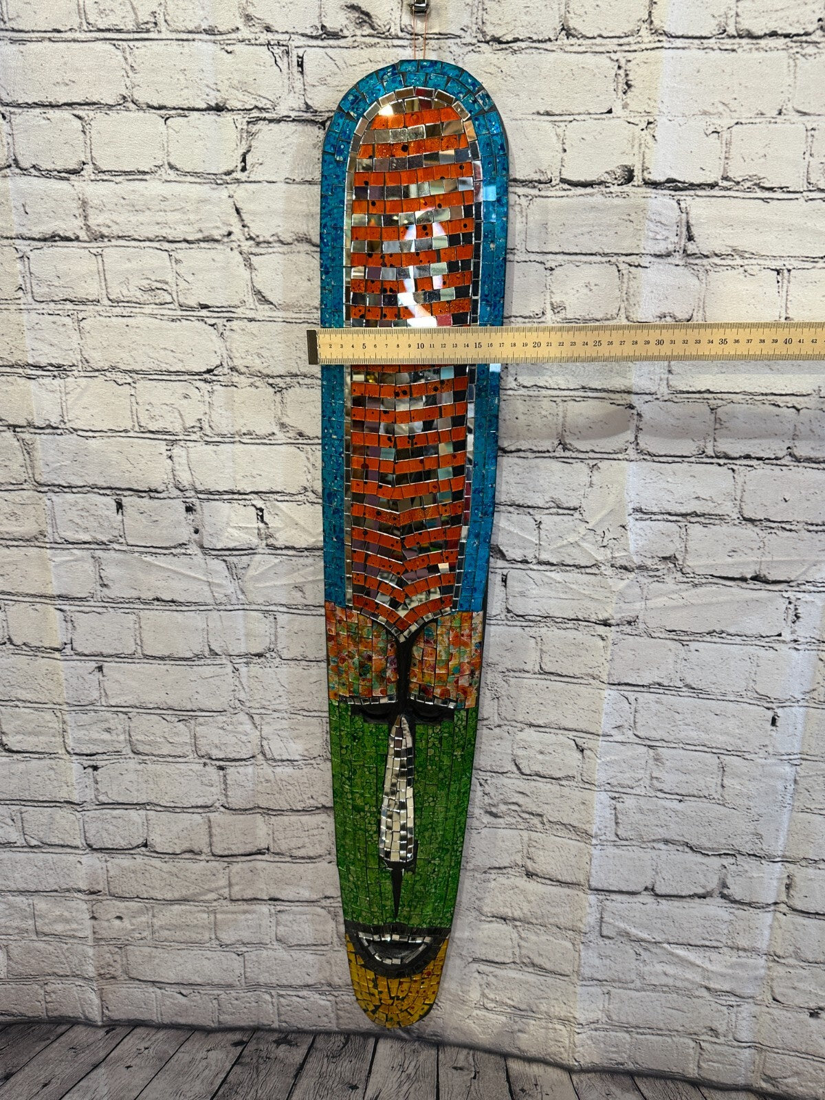 100cm Mosaic Mirror Mask Carved Painted Ethnic Tribal Wall Art Handmade Design 64