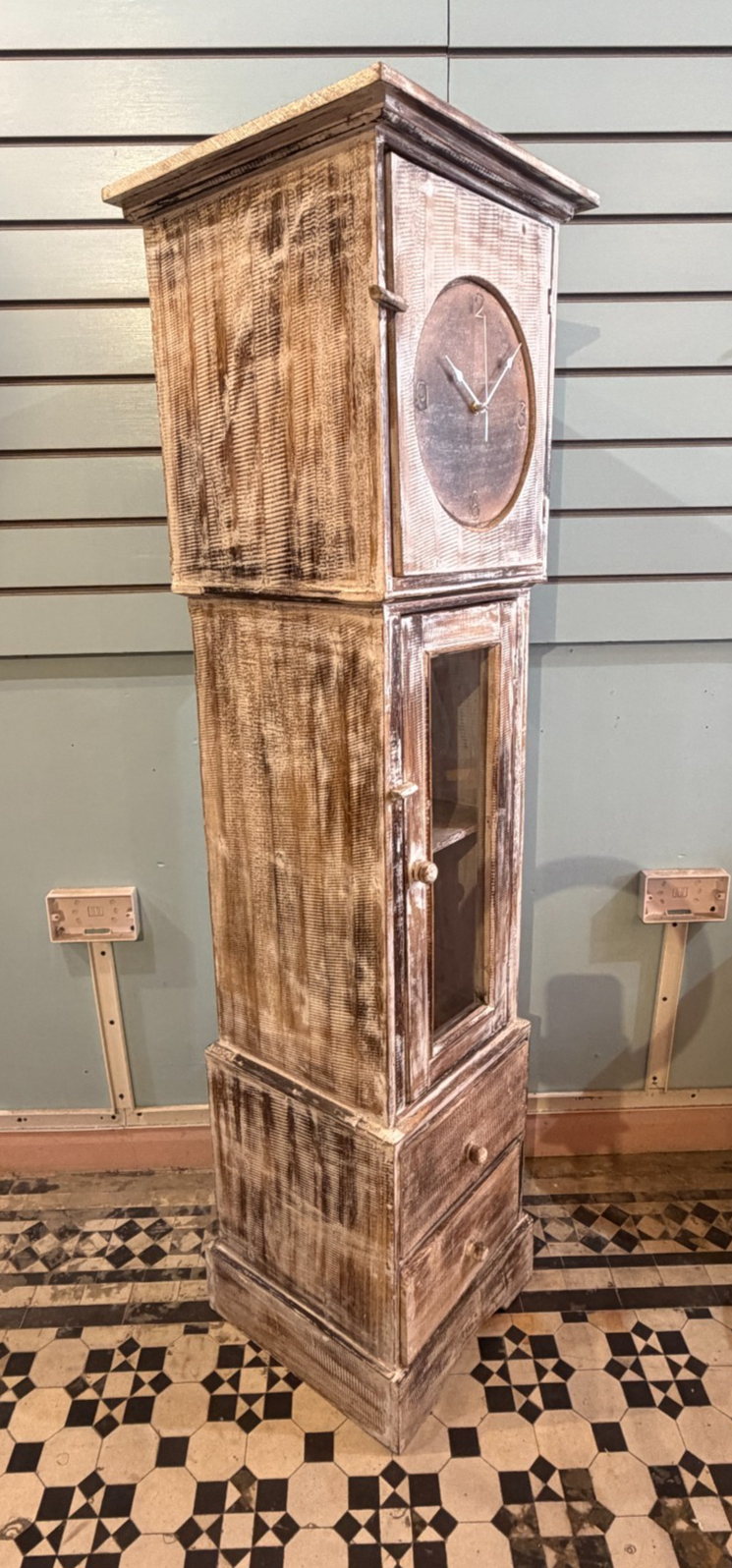 150cm x 40cm x 35cm Brown Clock Shelf Wooden Cabinet Living Storage Furniture2