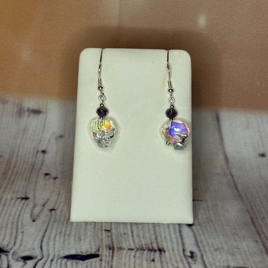 Purple Crystal And Skull Shaped Dangle Drop Earrings Handmade UK Jewellery0