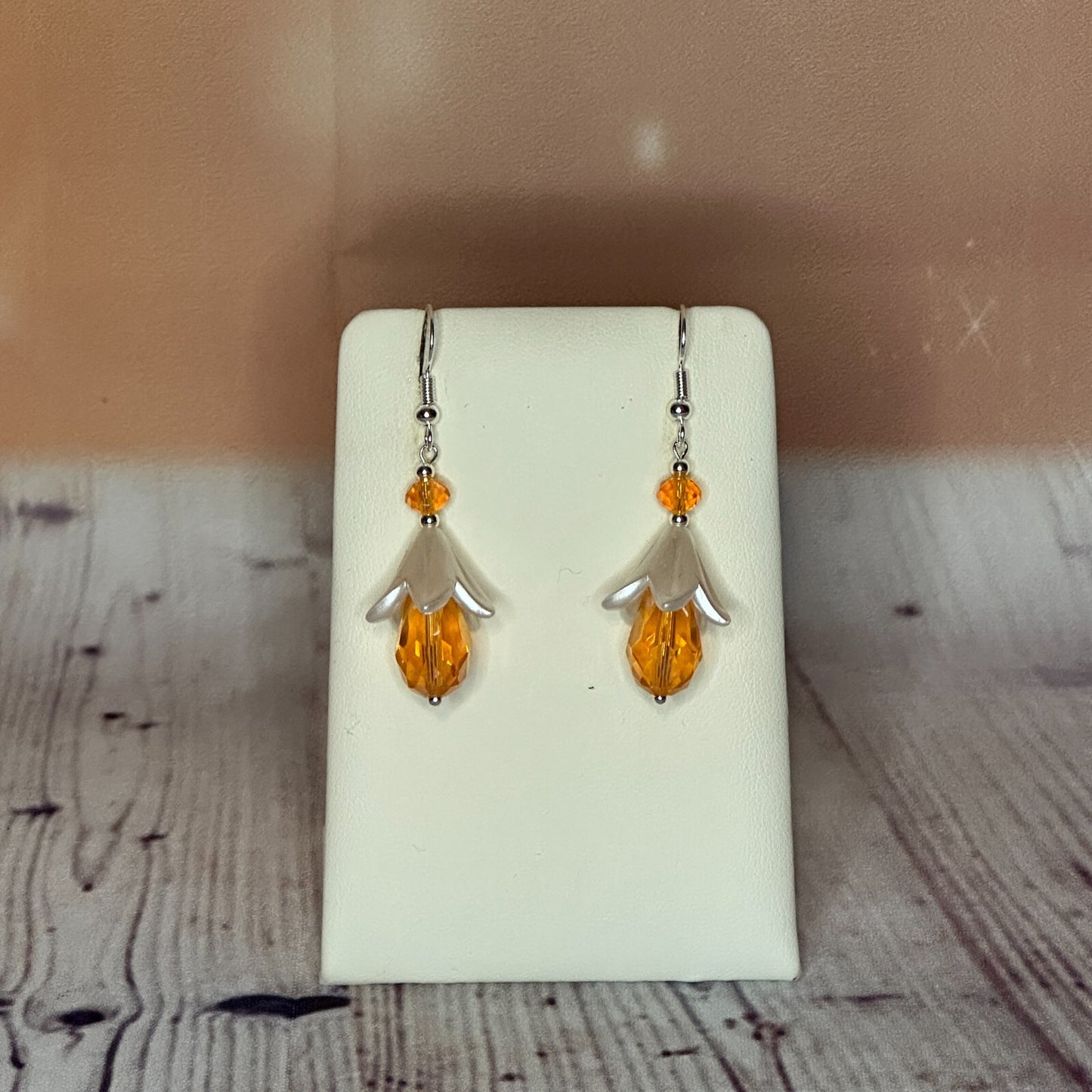 Orange Drop Crystal Lily Flower With Dangle Drop Earrings Handmade UK Jewellery0