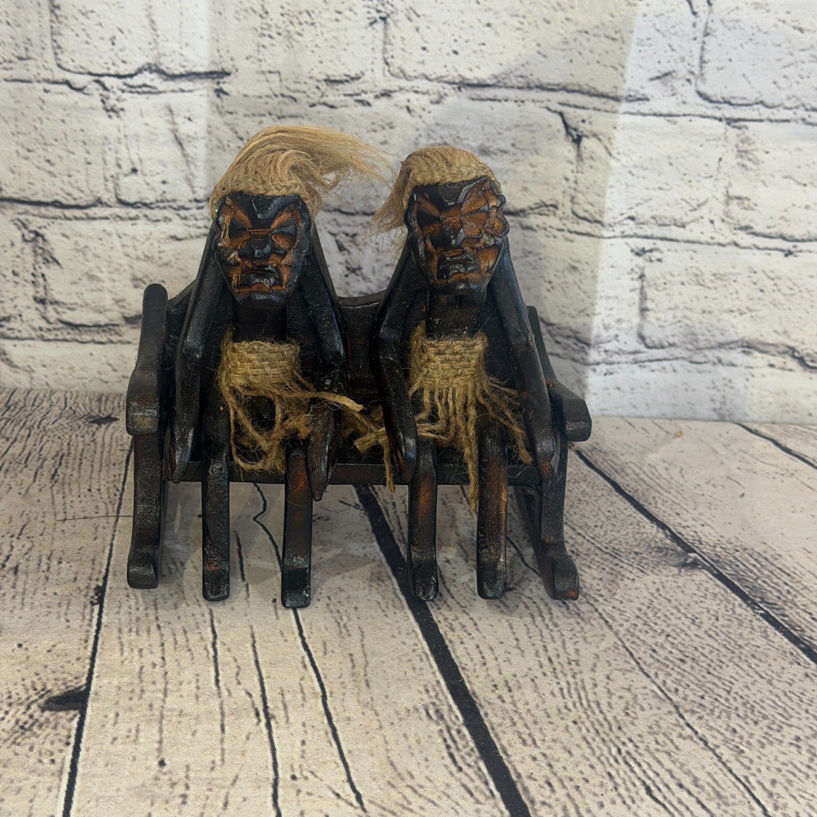 15cm Sitting Couple African Tribal Warrior Man Figure Statue Wood Hand Carved1