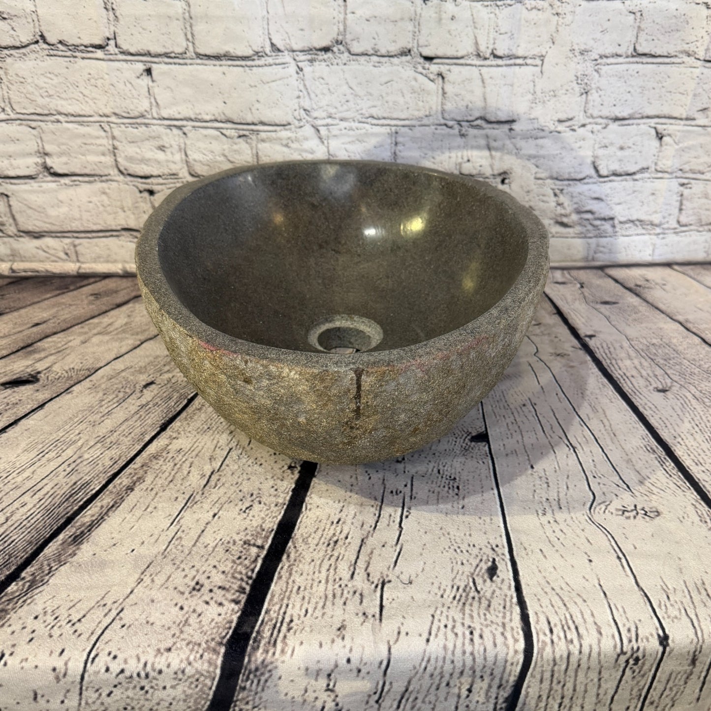 37cm x 30cm Wash Basin Bathroom Counter Top Washing River Stone Bowl Sink No 173