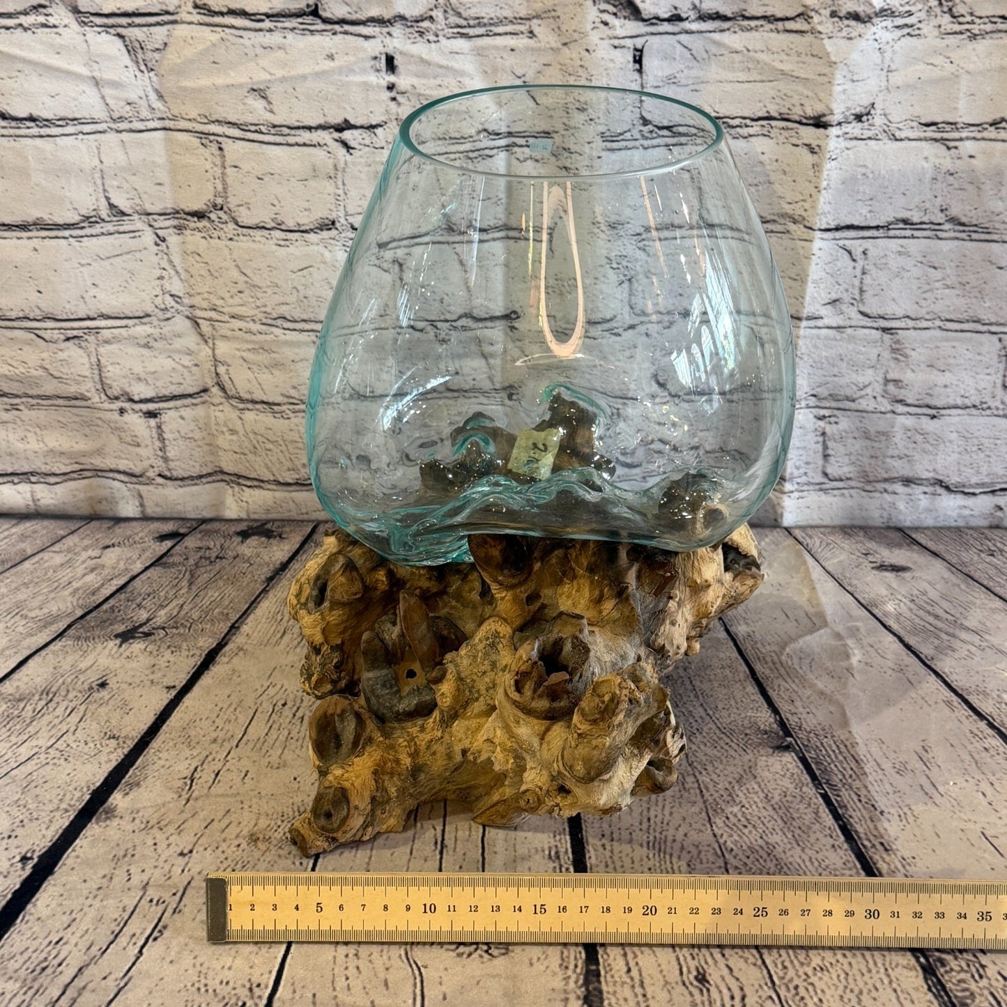 35cm Tall Clear Colour Melted Glass Wood Decorative Vase Glass Sculpture Crafted6