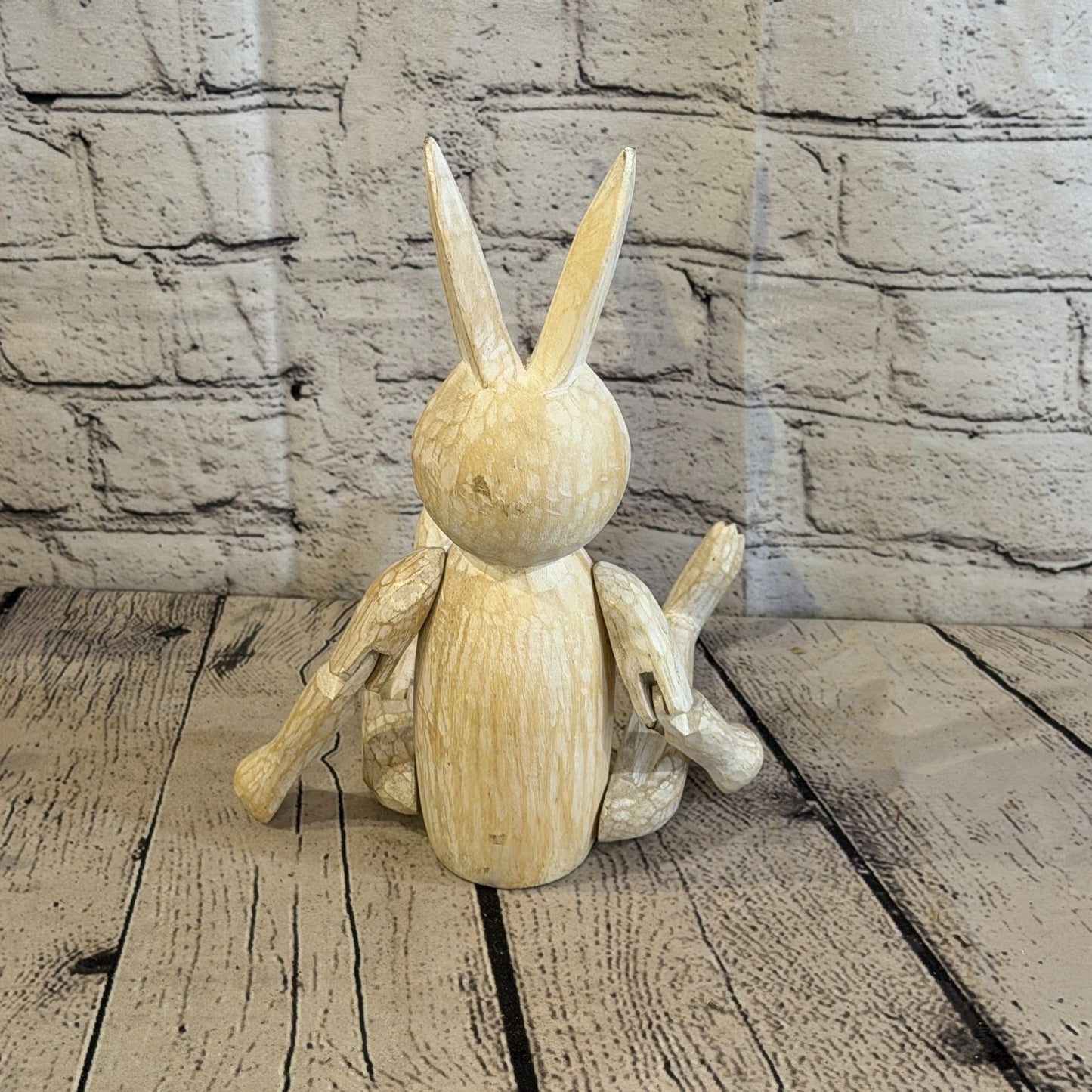 25cm Brown Bunny Rabbit Sitting Animal, Wooden Shelf Ornament Handmade Fairtrade4
