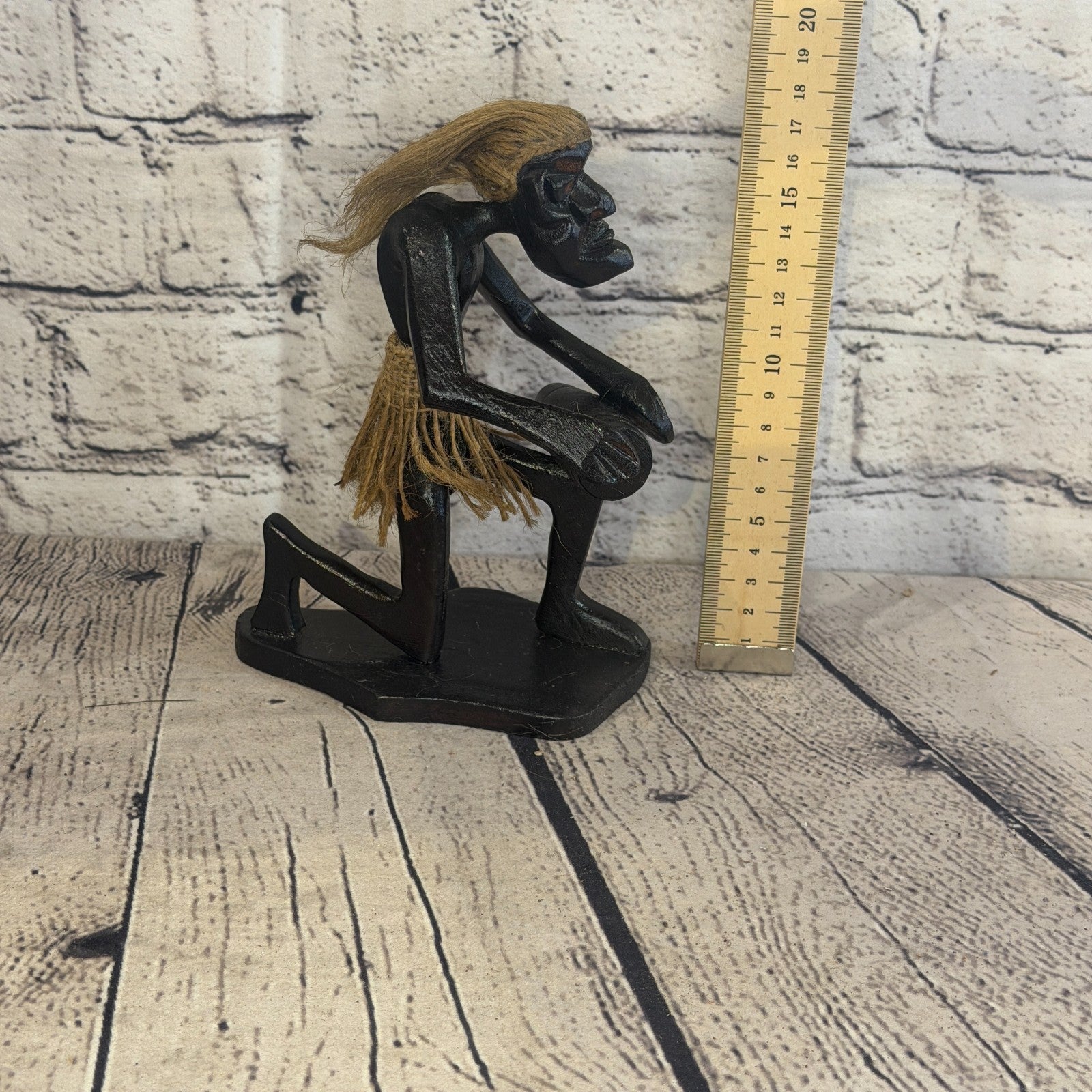 15cm Kneeling Bongo African Tribal Warrior Man Figure Statue Wood Hand Carved5