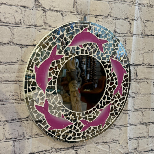 Pink Dolphin Mosaic Tile Wall Mirror 40cm x 40cm 16 Inches Handmade0