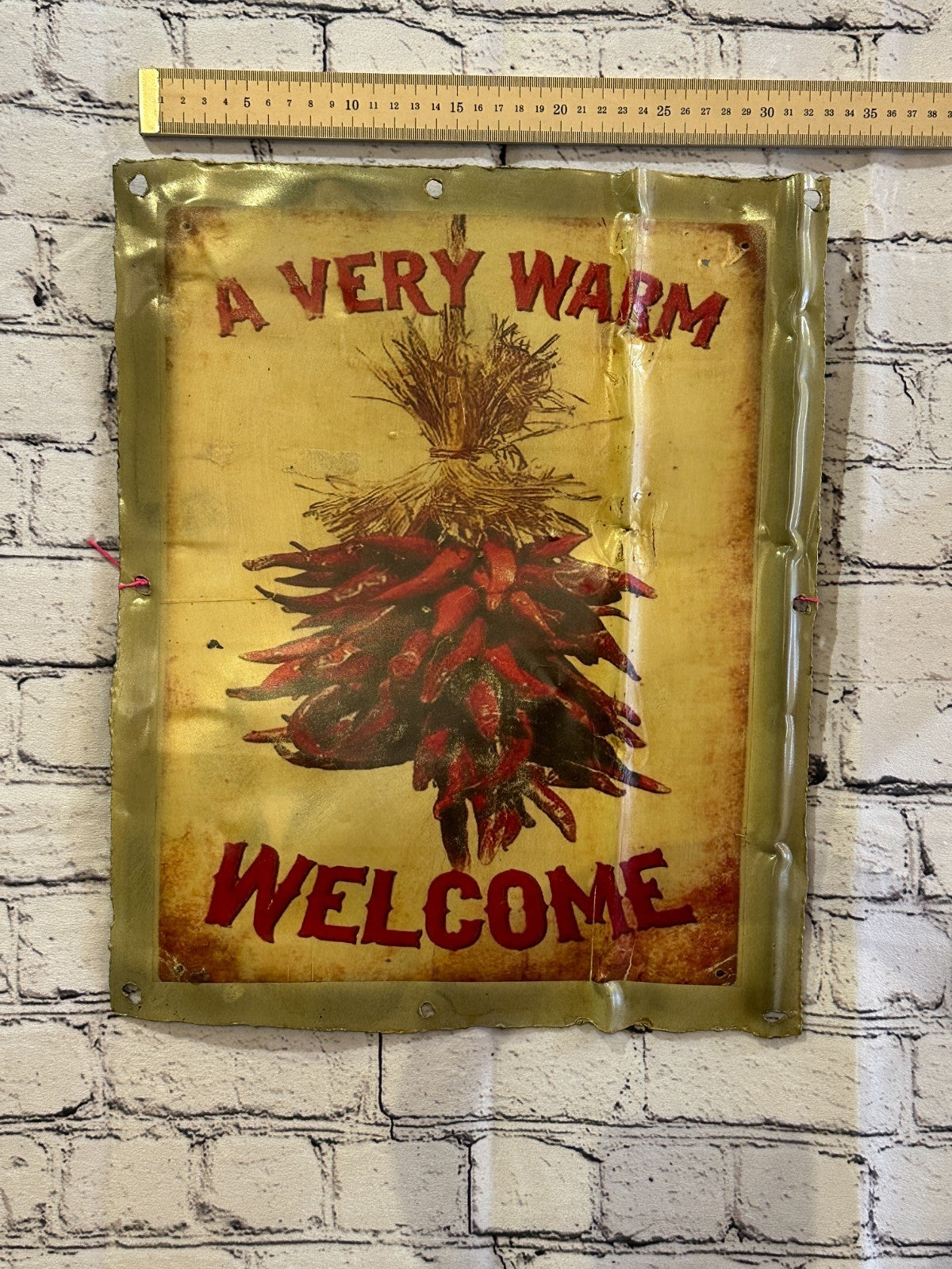 Red Chili Welcome Kitchen Sign Wall Plaque 42cm x 36cm Vintage Retro Tin Sign3