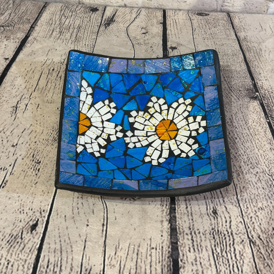 20cm Blue Daisy Flower Square Mosaic Handmade Ceramic Glass Tile Bowl Fruit0