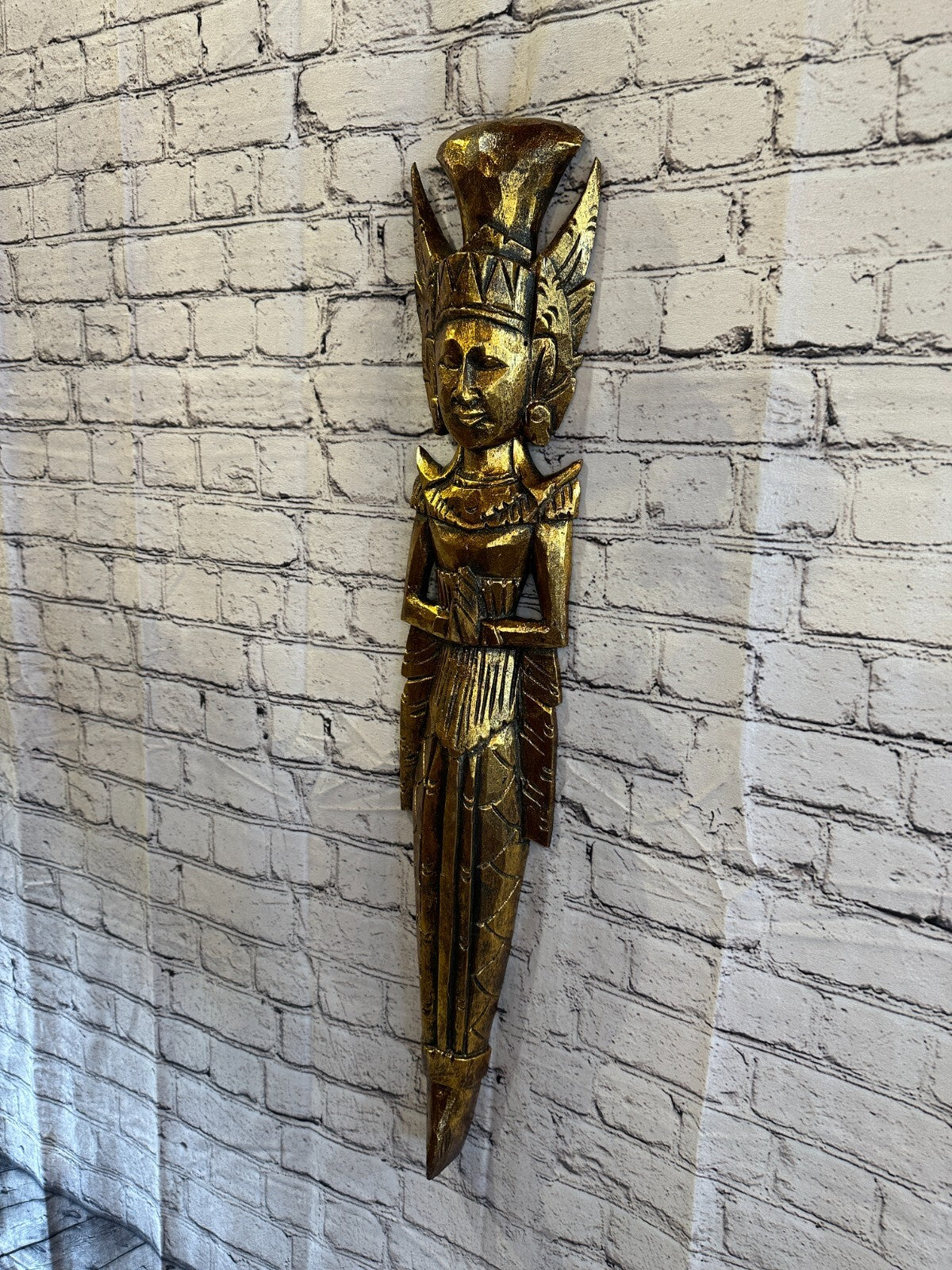 Gold Antique Colour Sita Dewi Bali Rice Goddess Wings Mermaid Wood 80cm Pair4