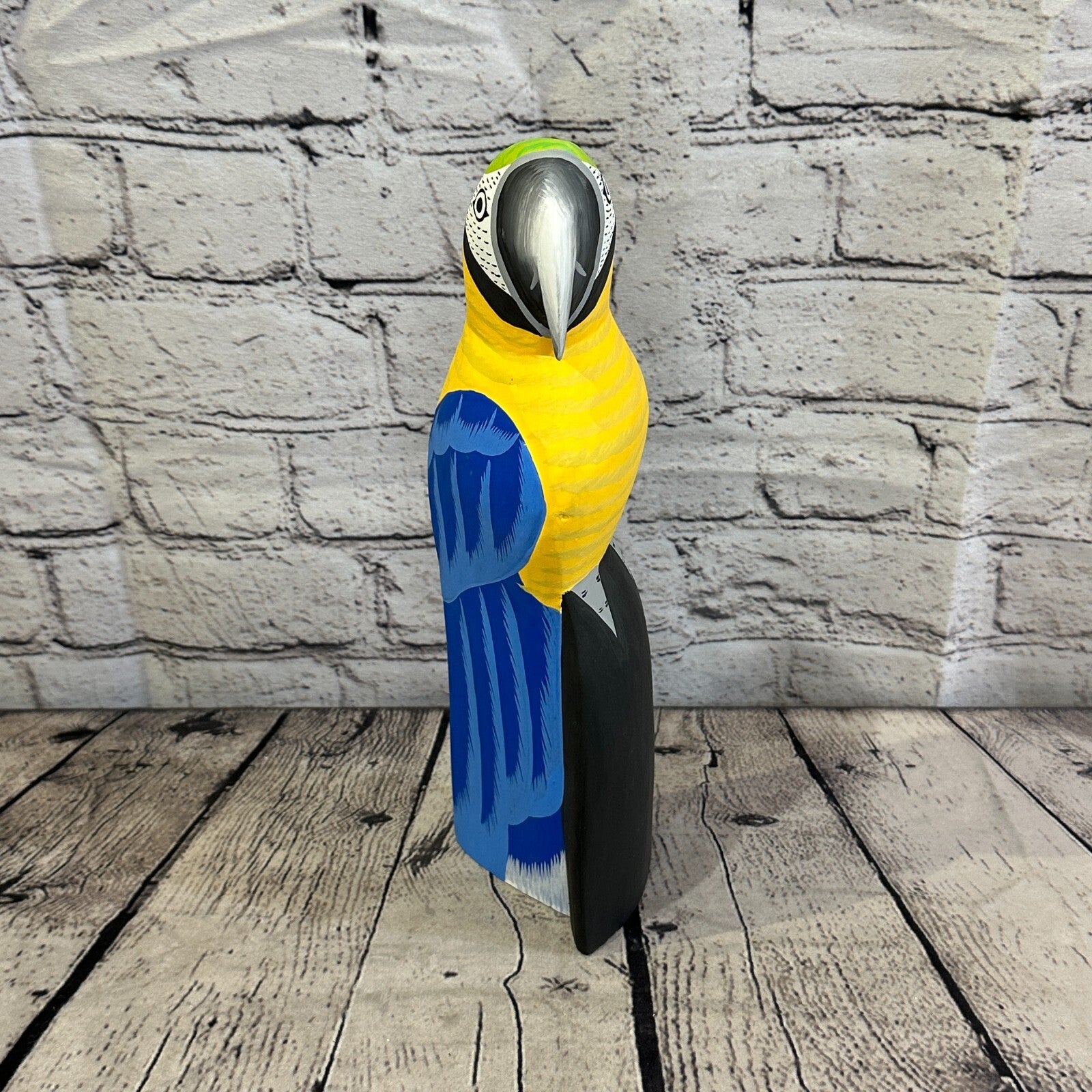 30cm Blue Parrot Bird Ornament Statue Fair Trade Hand Made Carved Wood2