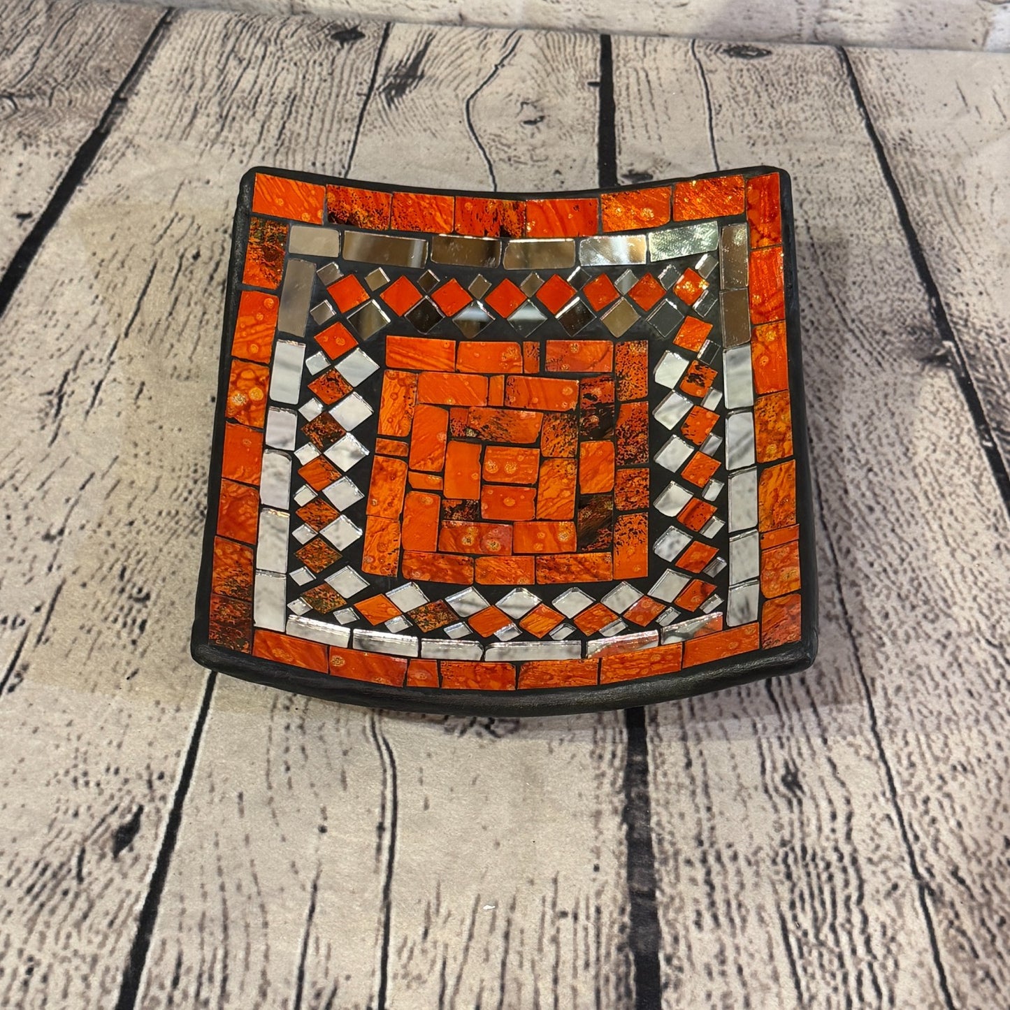 20cm Orange Square Mirror Mosaic Handmade Ceramic Glass Tile Bowl Fruit0