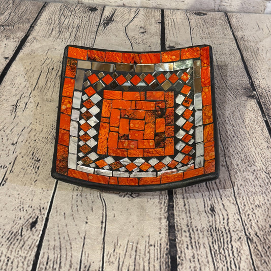20cm Orange Square Mirror Mosaic Handmade Ceramic Glass Tile Bowl Fruit0