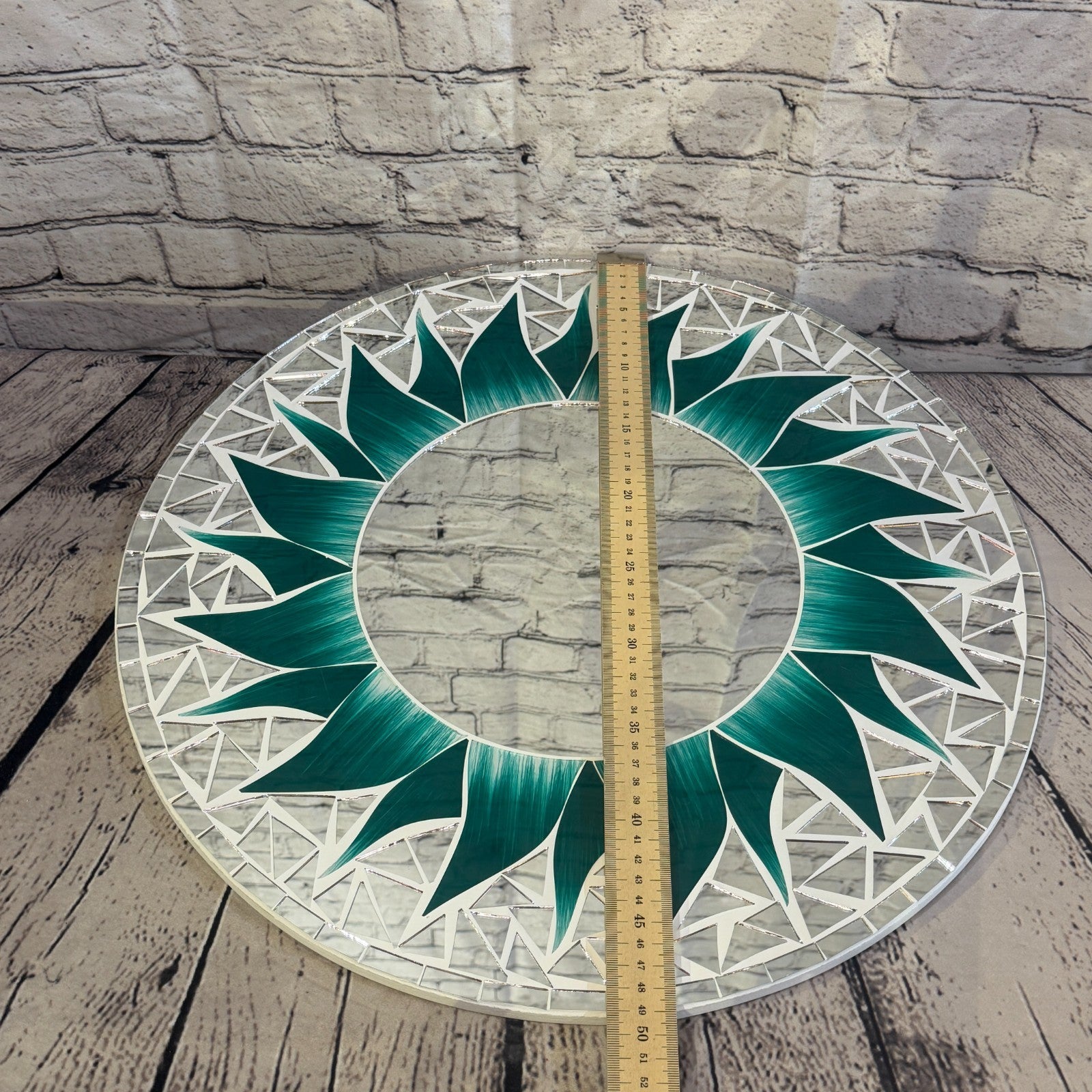 Green Sun Flame Mosaic Tile Wall Mirror 50cm x 50cm 20 Inches Handmade4