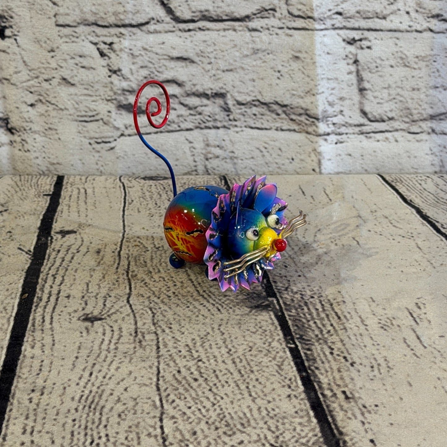 8cm x 8cm Colourful Tiger Blue Metal Tin Standing Ornament Statue2