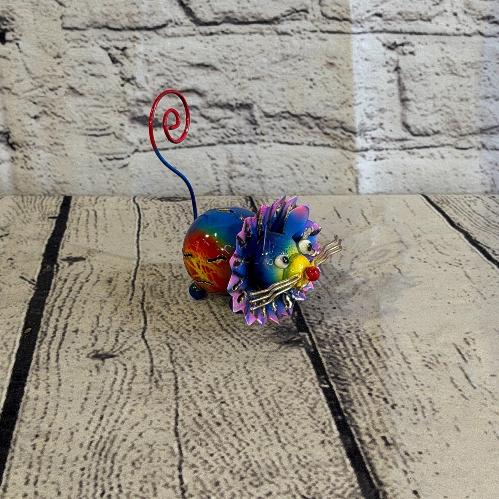 8cm x 8cm Colourful Tiger Blue Metal Tin Standing Ornament Statue2