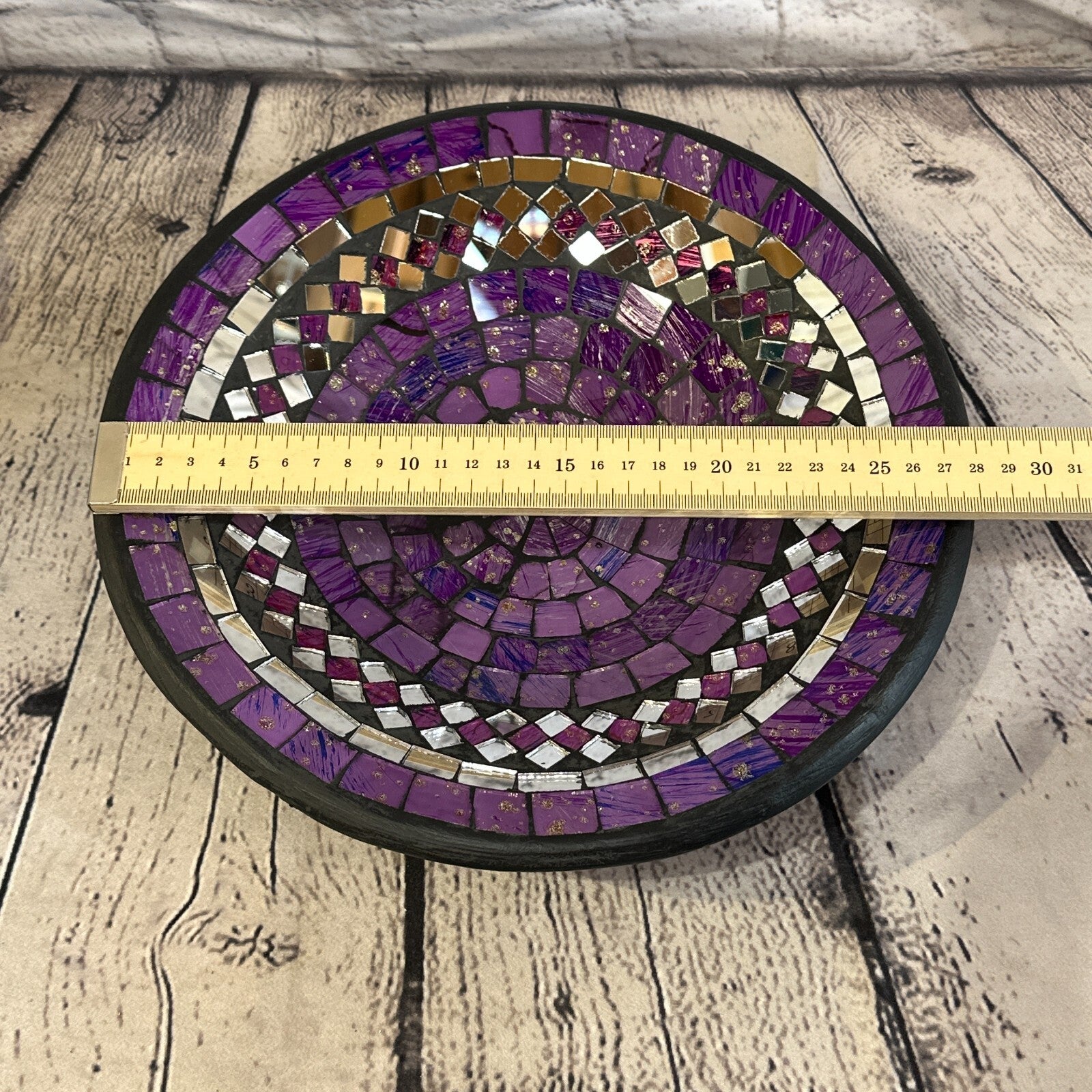 28cm Purple Round Mosaic Handmade Ceramic Glass Tile Bowl Fruit1