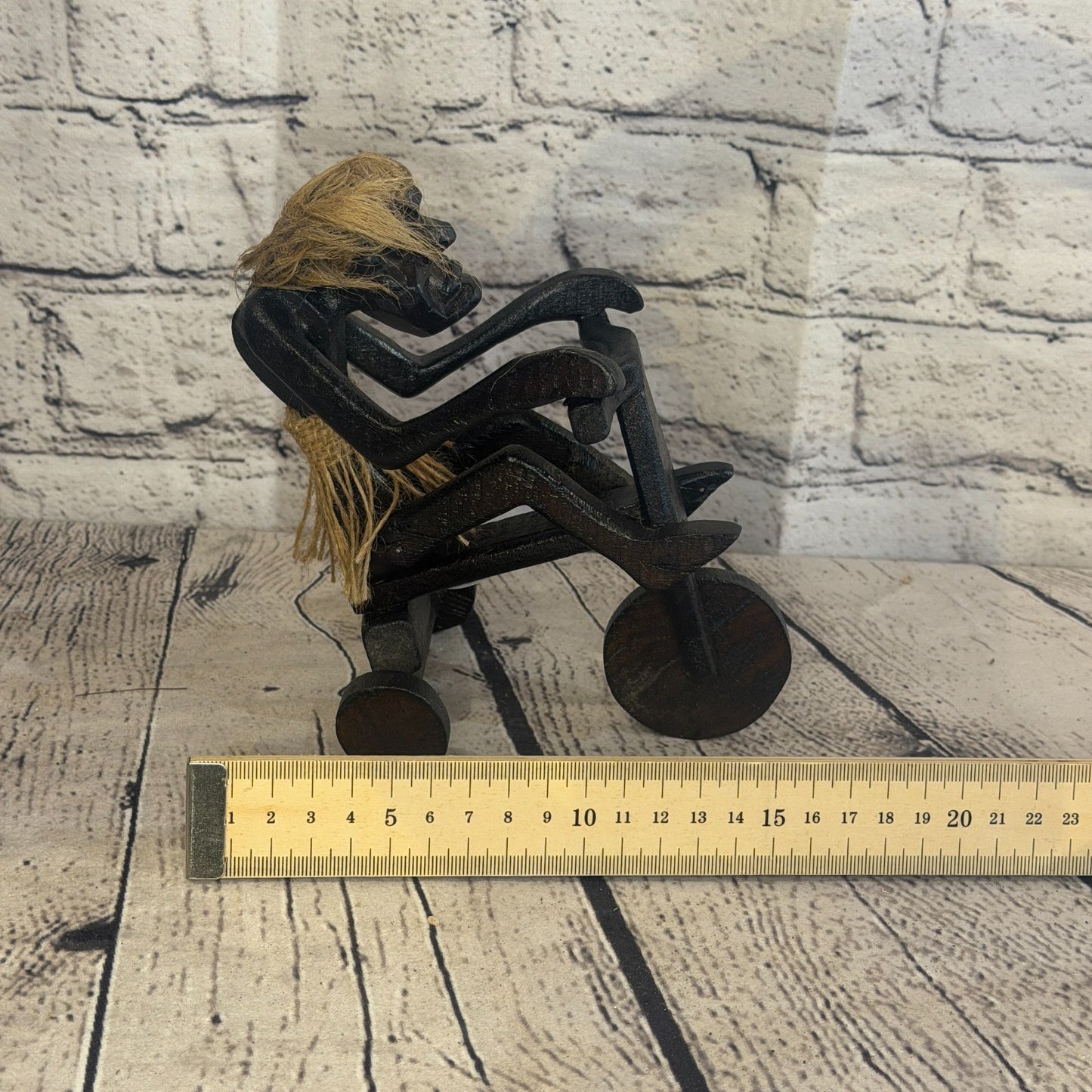 15cm Tricycle Rider African Tribal Warrior Man Figure Statue Wood Hand Carved6