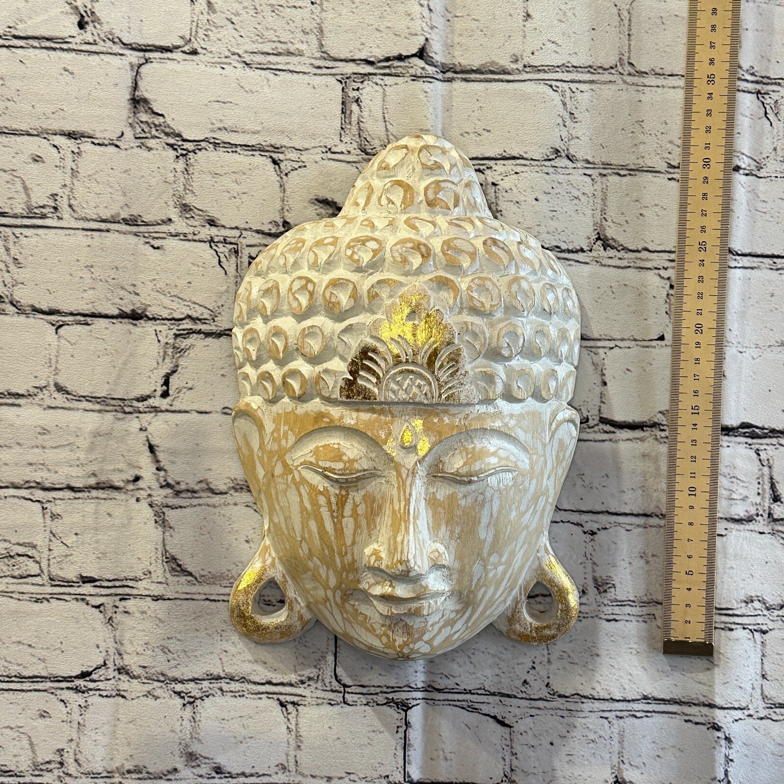 30cm x 20cm Light Brown Buddha Head Mask Wooden Hanging Statue Figurine Ornament3