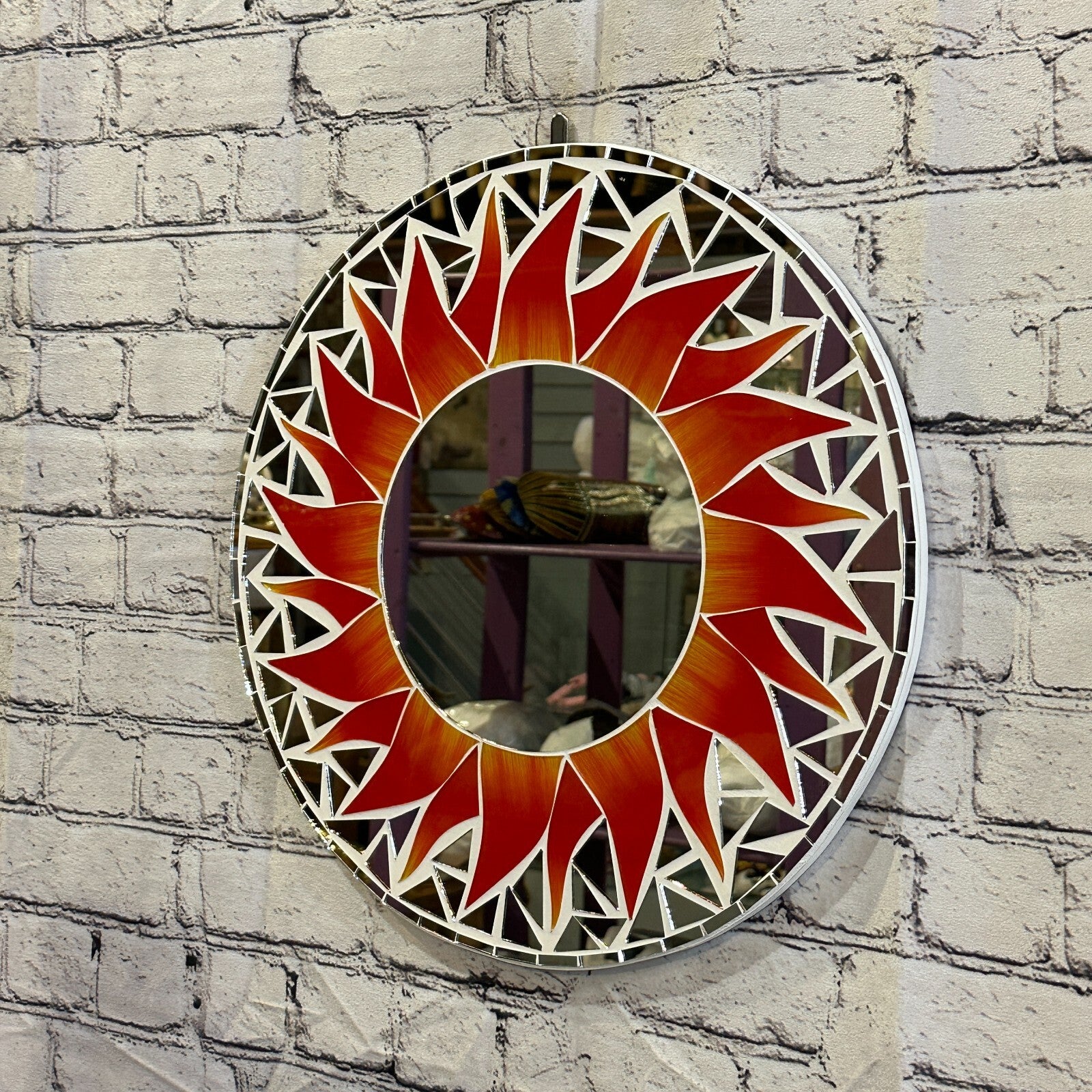 Red Flame Sun Mosaic Tile Wall Mirror 40cm x 40cm 16 Inches Handmade New1