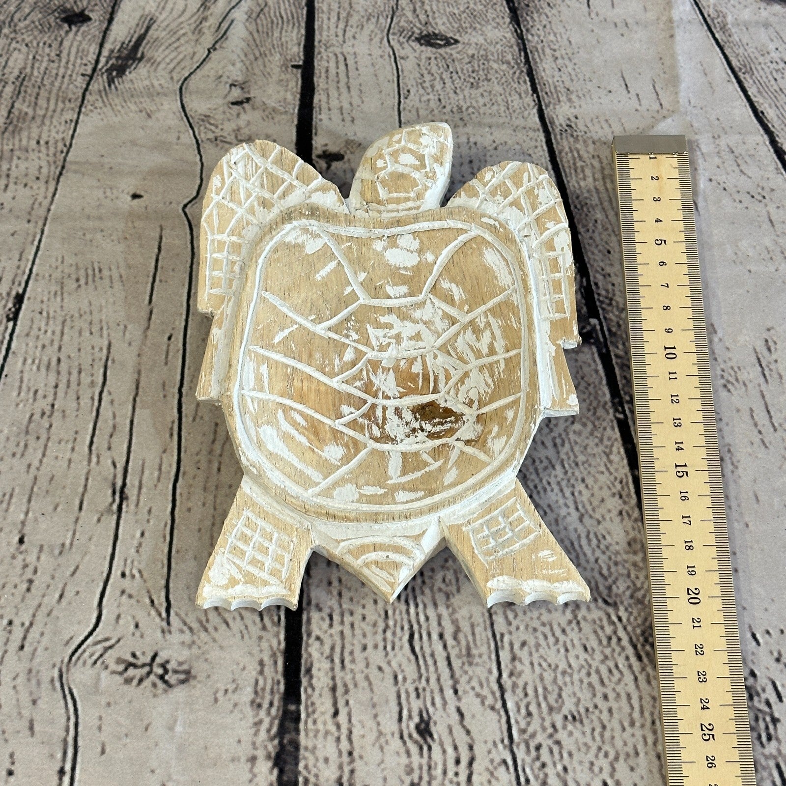 20cm Cream Sea Turtle Bowl Trinket Dish Decoration Designer Mask Wooden Handmade5