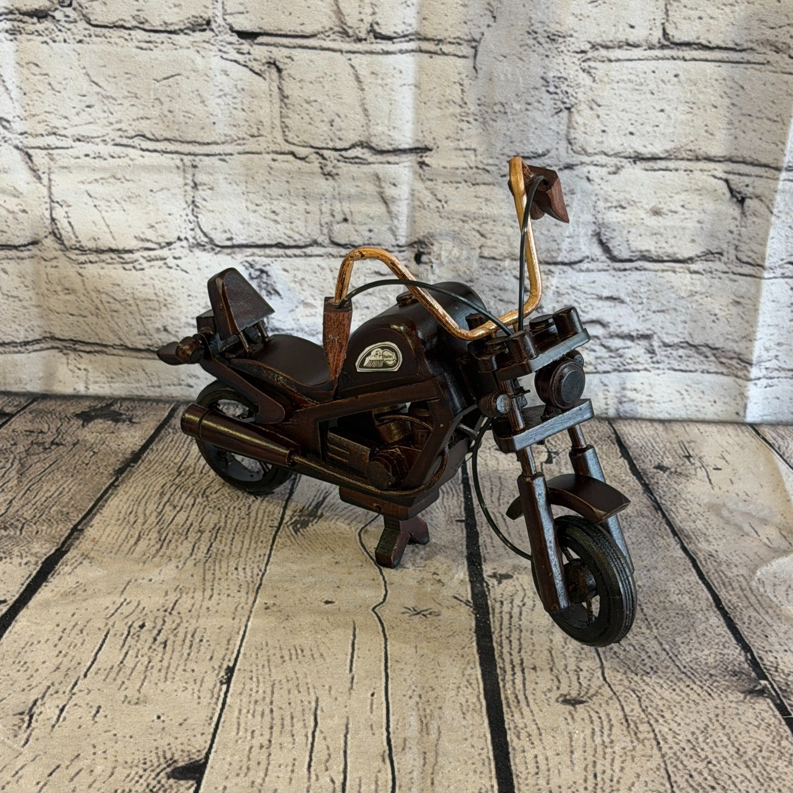 25cm Medium Dark Wood Motorbike Motorcycle Model Wooden Ornament Decorative Bike0