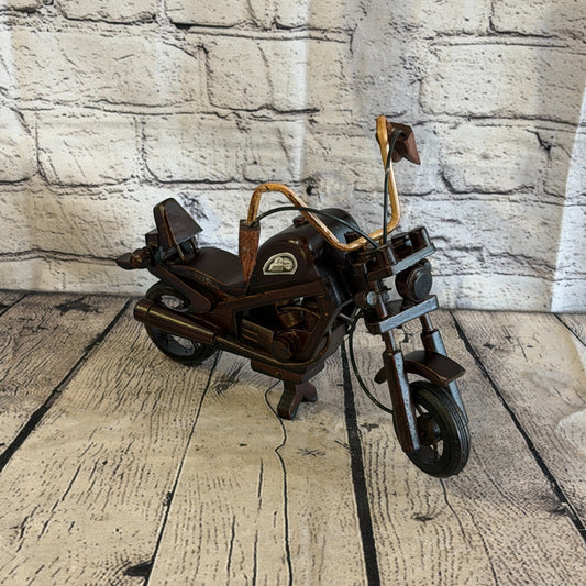 25cm Medium Dark Wood Motorbike Motorcycle Model Wooden Ornament Decorative Bike0