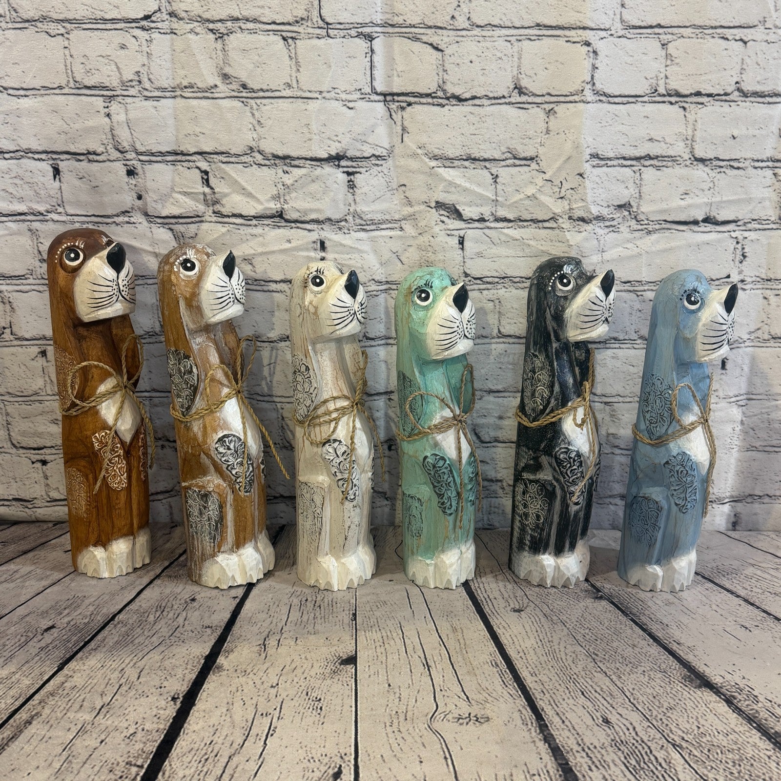 50cm Grey Wooden Shabby Dog Statue Ornament Fair Trade Handcarved9