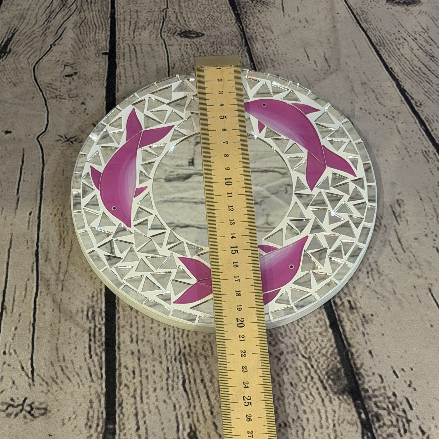 Pink Dolphin Mosaic Tile Wall Mirror 20cm x 20cm 8 Inches Handmade4