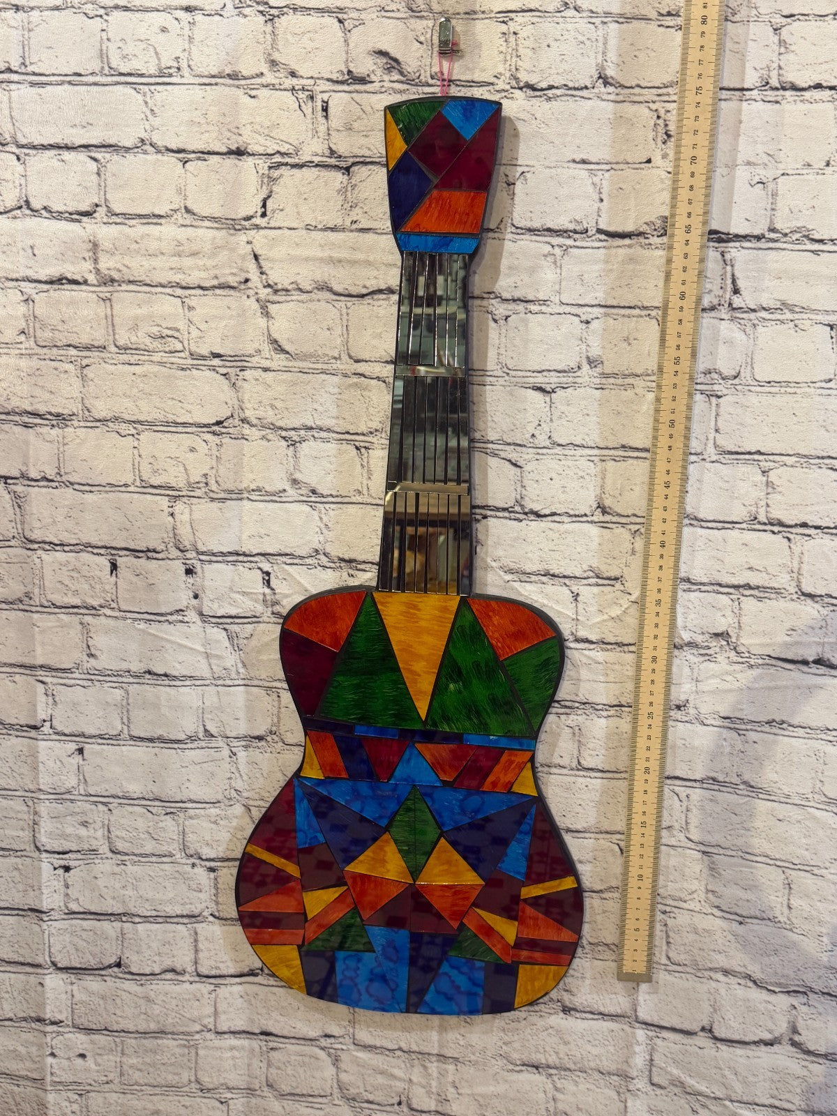 Bright Rainbow Guitar Mosaic Tile Wall Mirror 80cm x 30cm Handmade New4