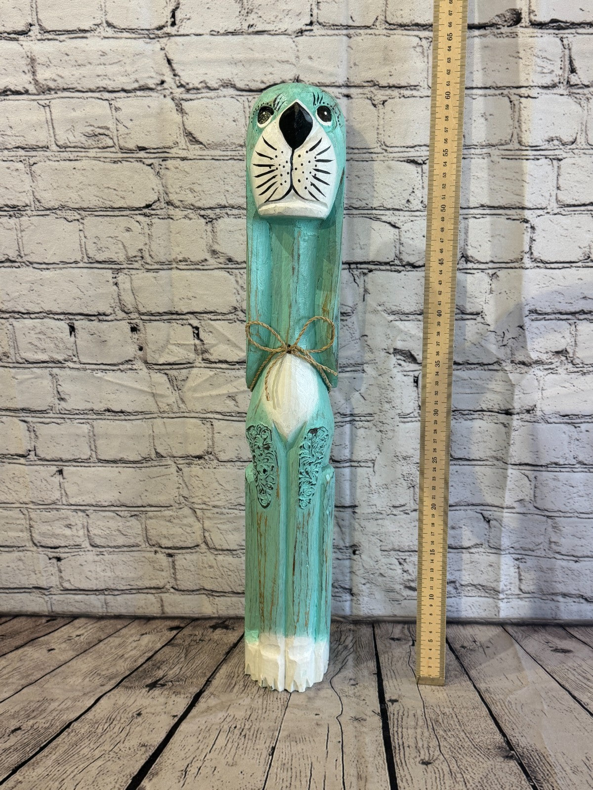 60cm Green Teal Wooden Shabby Dog Statue Ornament Fair Trade Handcarved5